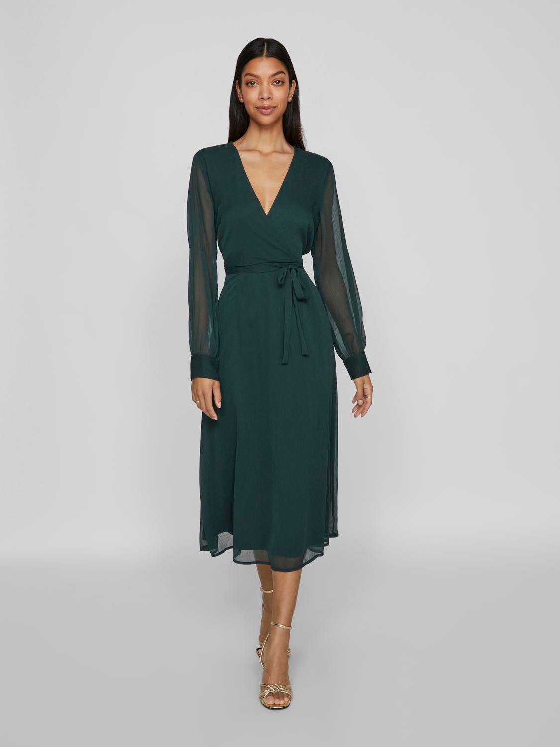 Vila Chiffon jurk VIFALIA V-NECK L S MIDI DRESS NOOS