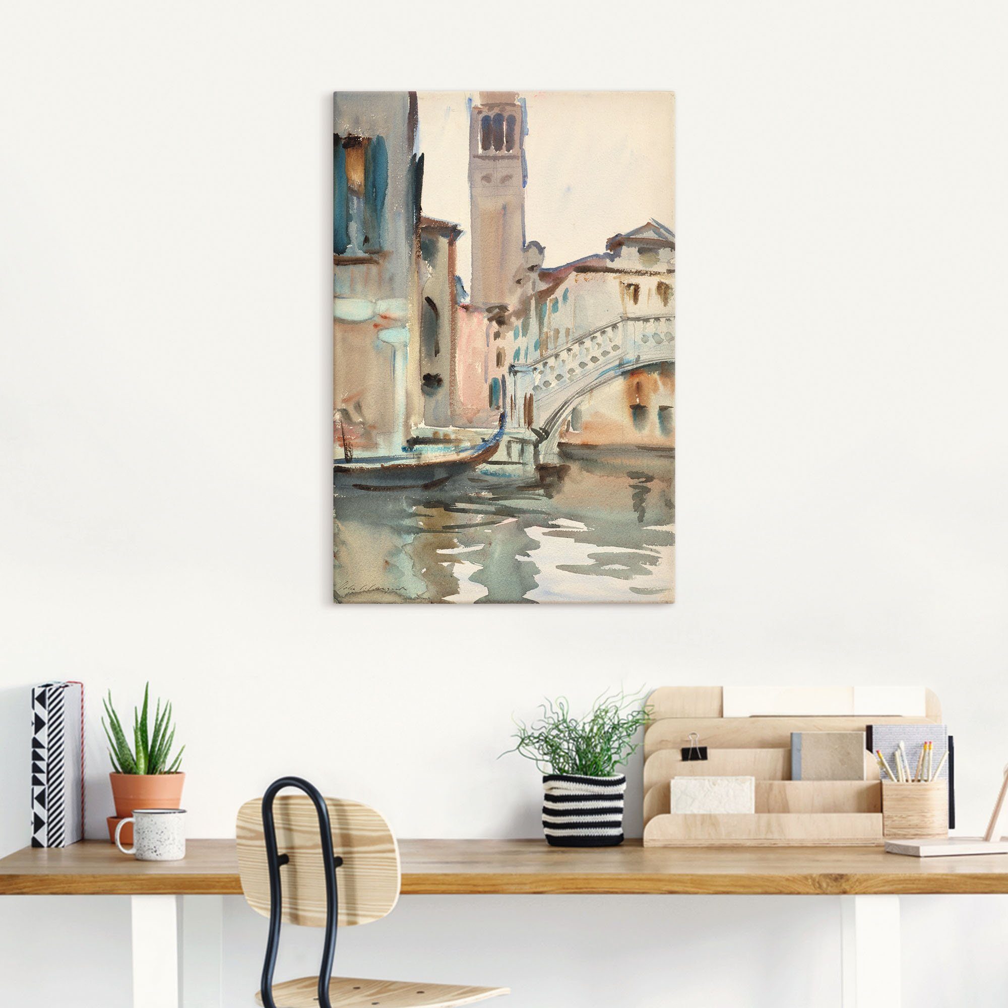 Artland Artprint Een brug en campanile, Venetië. als artprint op linnen, poster in verschillende formaten maten