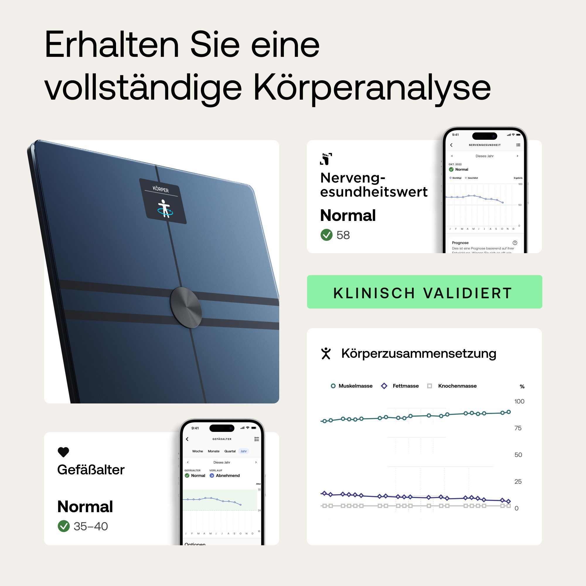 Withings Personenweegschaal Body Comp, Wi-Fi of Bluetooth-connectiviteit speciale modi voor zwangerschap, baby's en atleten