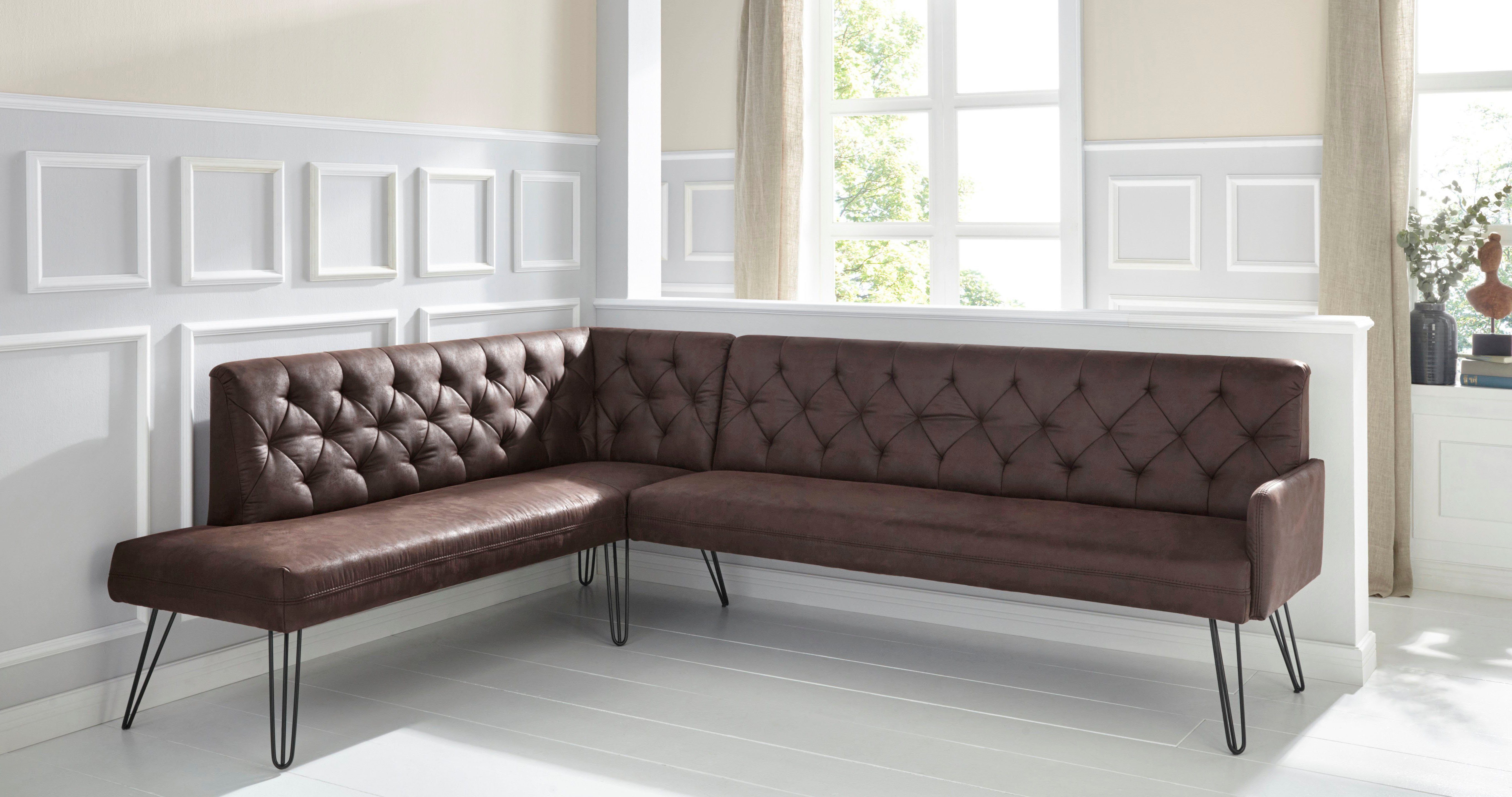 exxpo - sofa fashion Hoekbank Doppio, Chesterfield look, comfortabel en handig, hoge designvoeten bruin, hoekbanken, Lange zijde rechts