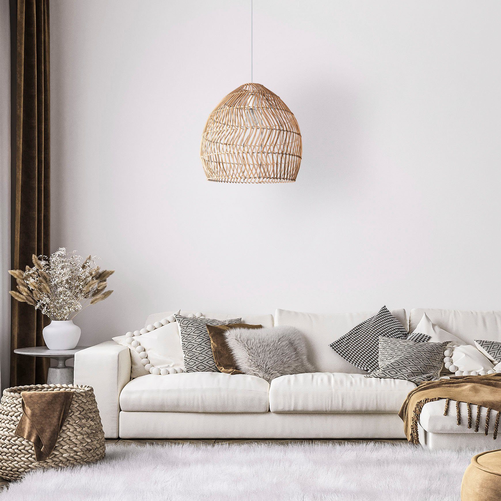 Paco Home Hanglamp ORNA Pendellamp rattan mand Boho modern eetkamerlamp natuurlijk vintage E27