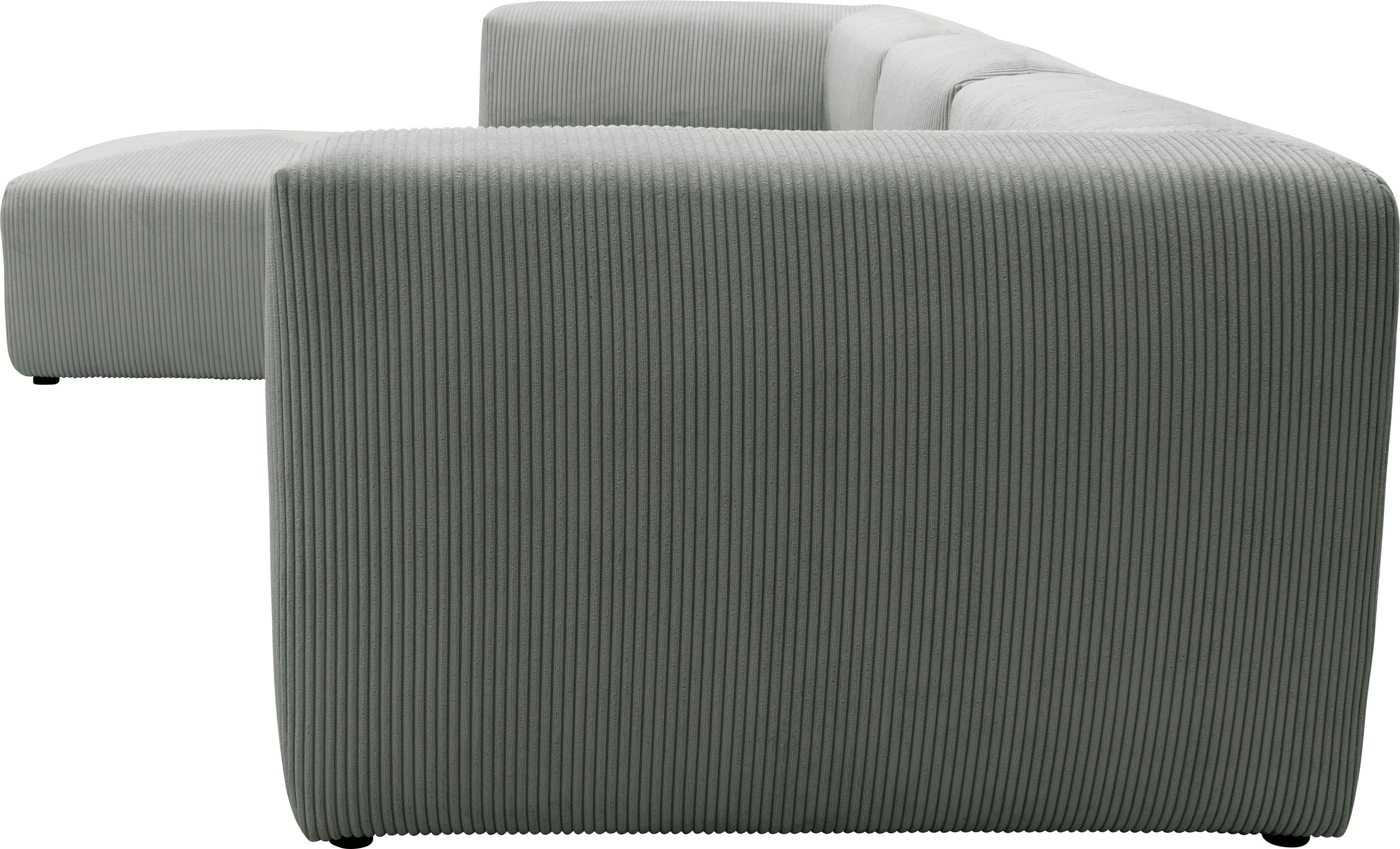 RAUM.ID Hoekbank Gerrid L-vorm Ribfluwelen bekleding, modulaire bank, bestaande uit hoek- en tussenelement + voetenbank/poef