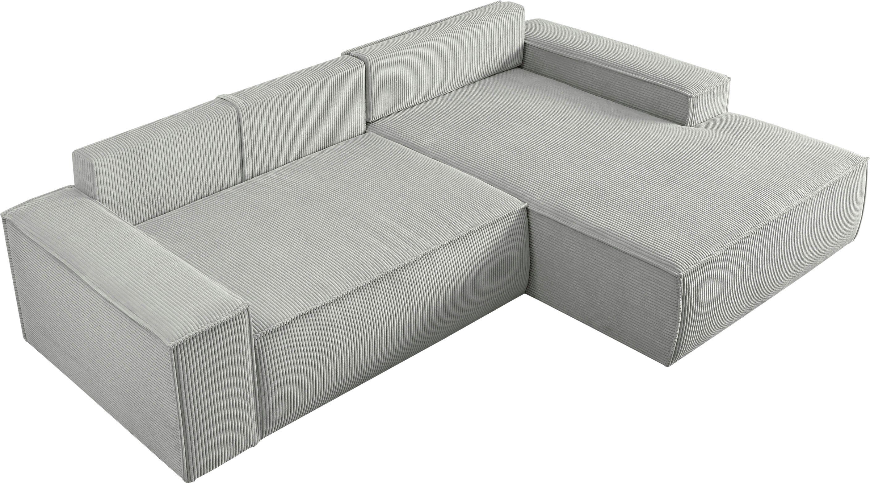 Home affaire Hoekbank SHERWOOD bedbank 267 cm, L-model, Slaapfunctie met bedlade (210x136 cm), cord, vintage, fluweel