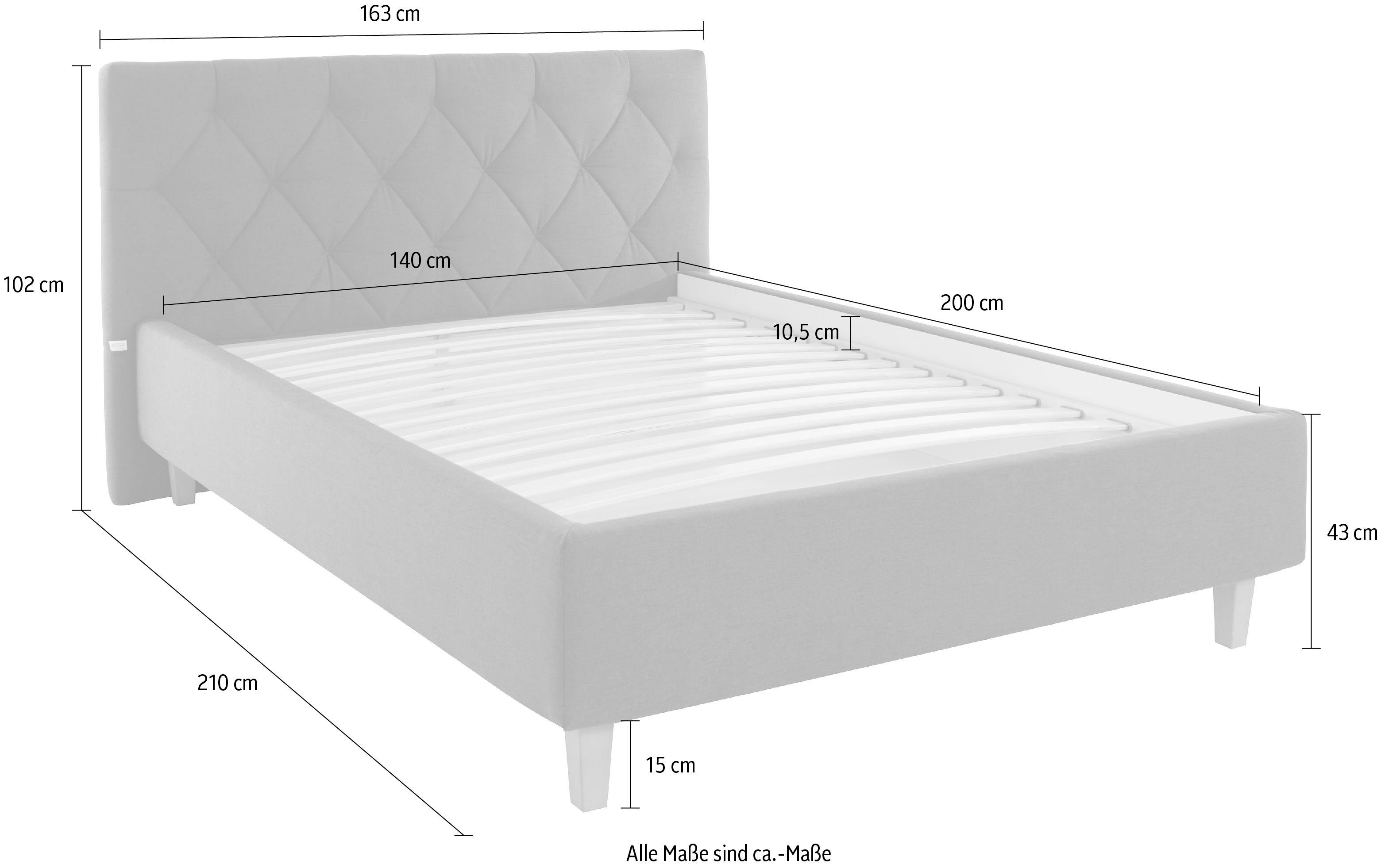 Guido Maria Kretschmer Home&Living Gestoffeerd bed Sunley 100 Kruisstiksel, hoofdbordhoogte 102 cm, zonder of met matras/lattenbodem
