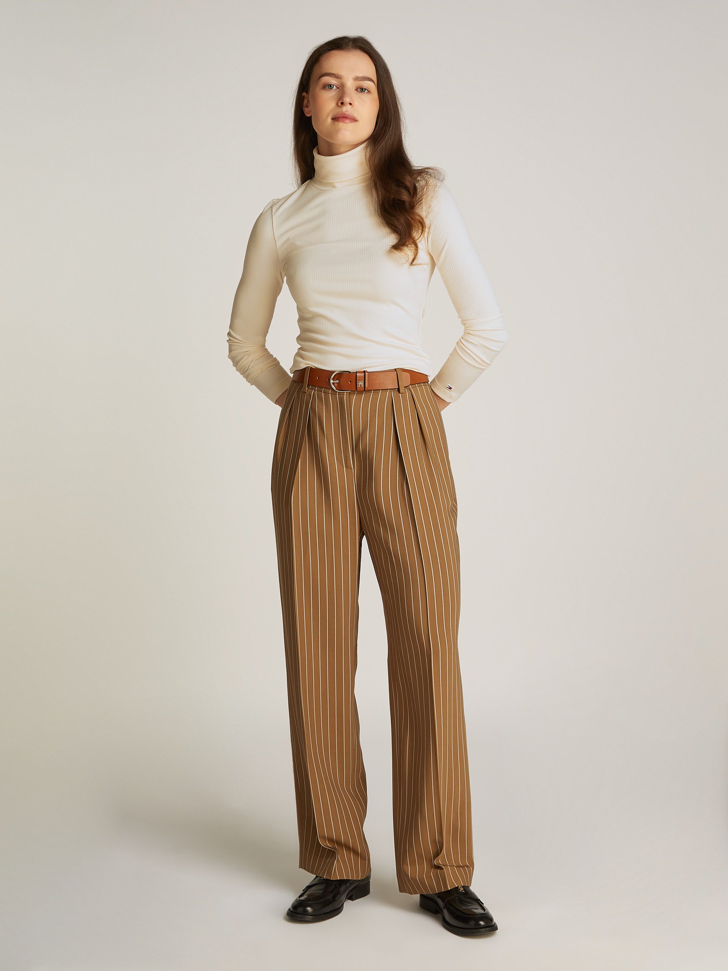 Tommy Hilfiger Shirt met lange mouwen SLIM 5X2 RIB ROLL-NK LS in een geribde structuur