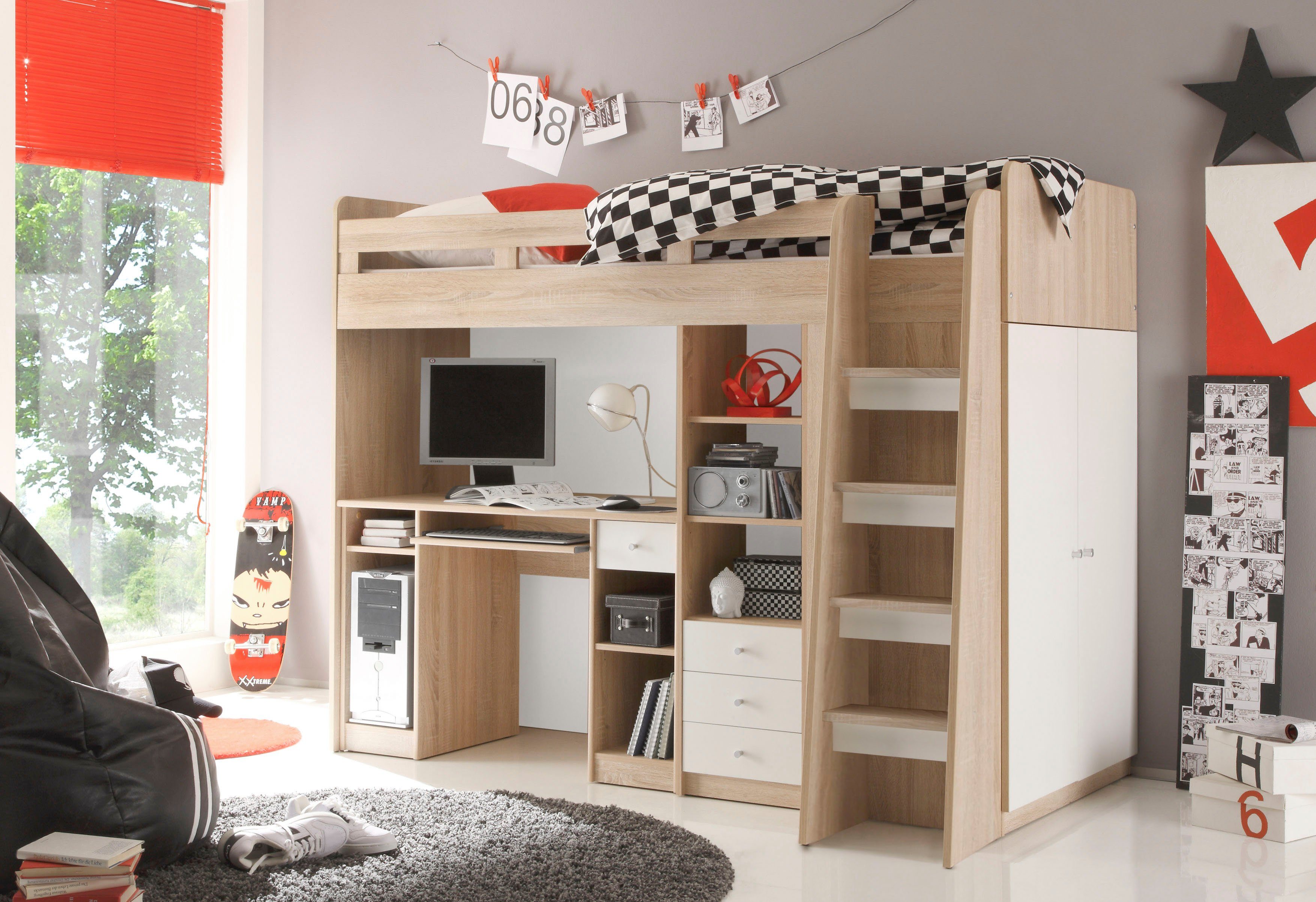 Begabino Hoogslaper Unit met kledingkast, bureau en laden