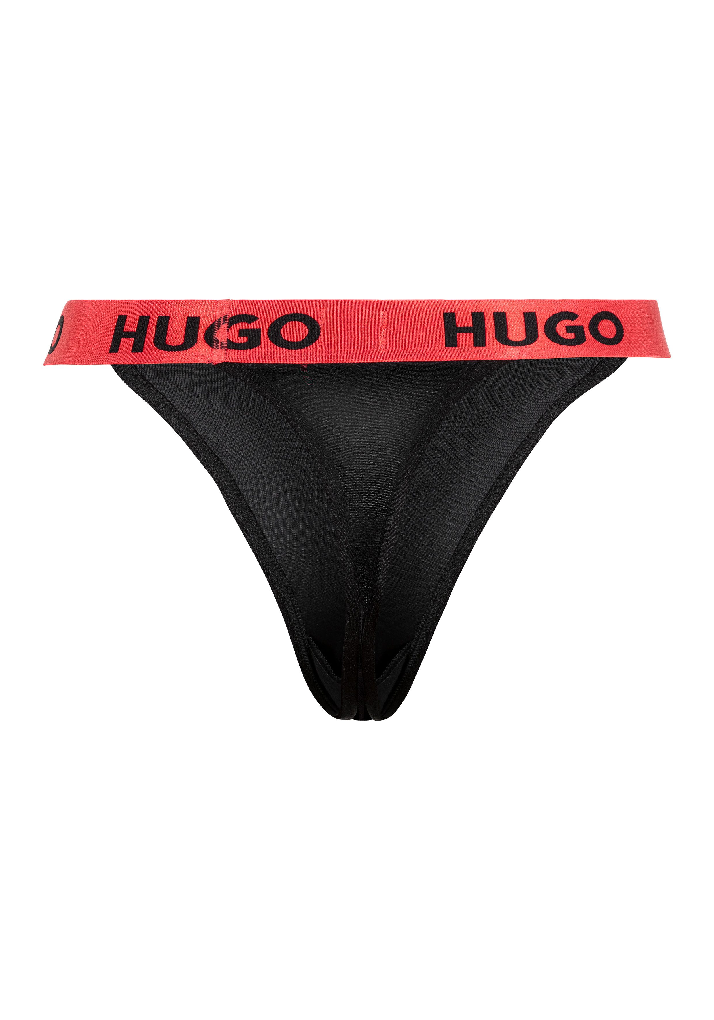 HUGO underwear String S. VELVET 10 met contrasterende logo-tailleband