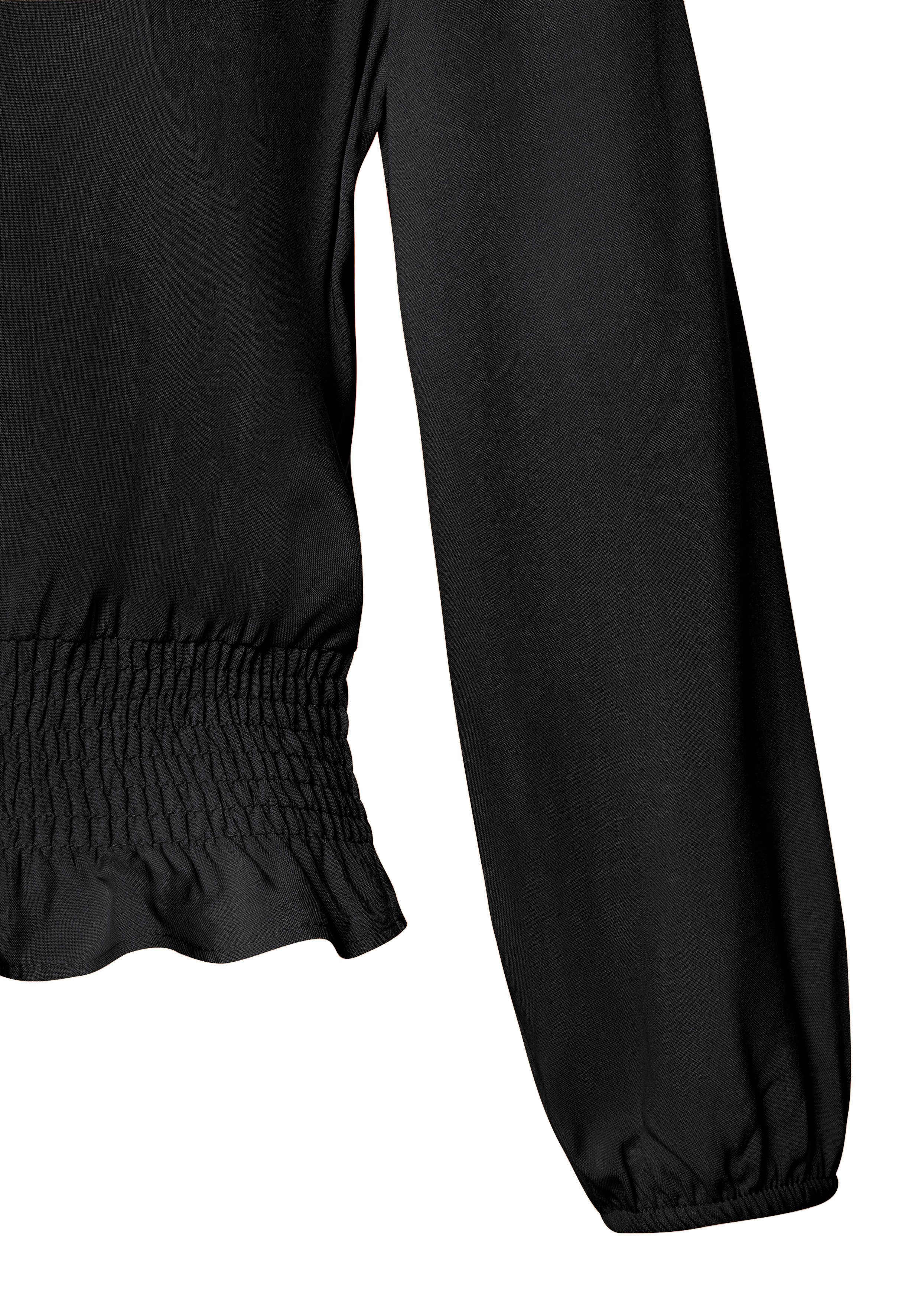 Buffalo Blouse met lange mouwen met brede smokzoom, zomerse damesblouse met v-hals