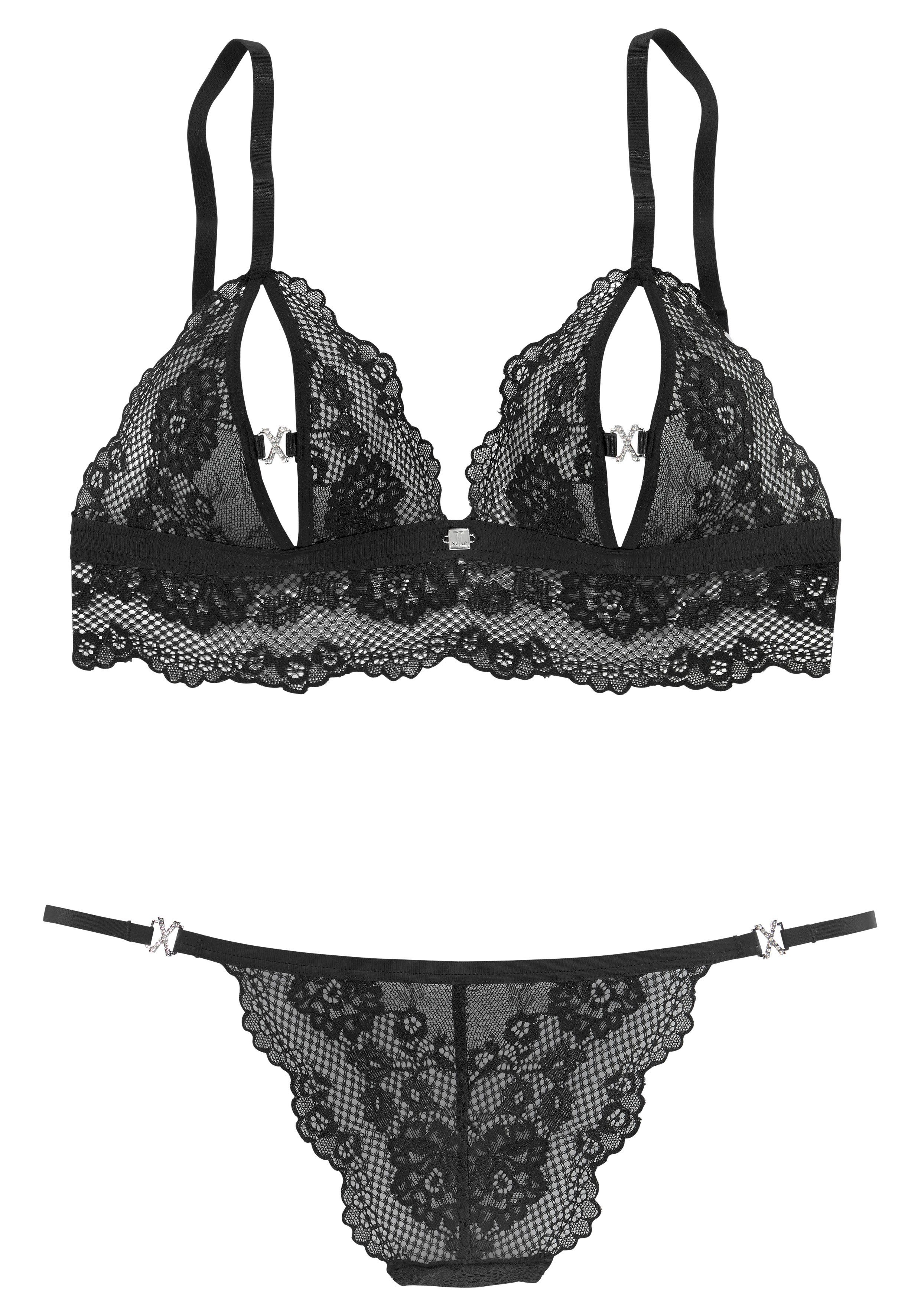 Jette Joop Set: bh zonder beugels met verleidelijke cut-outs, sexy lingerie, sexy ondergoed (2-delig, Met ministring)