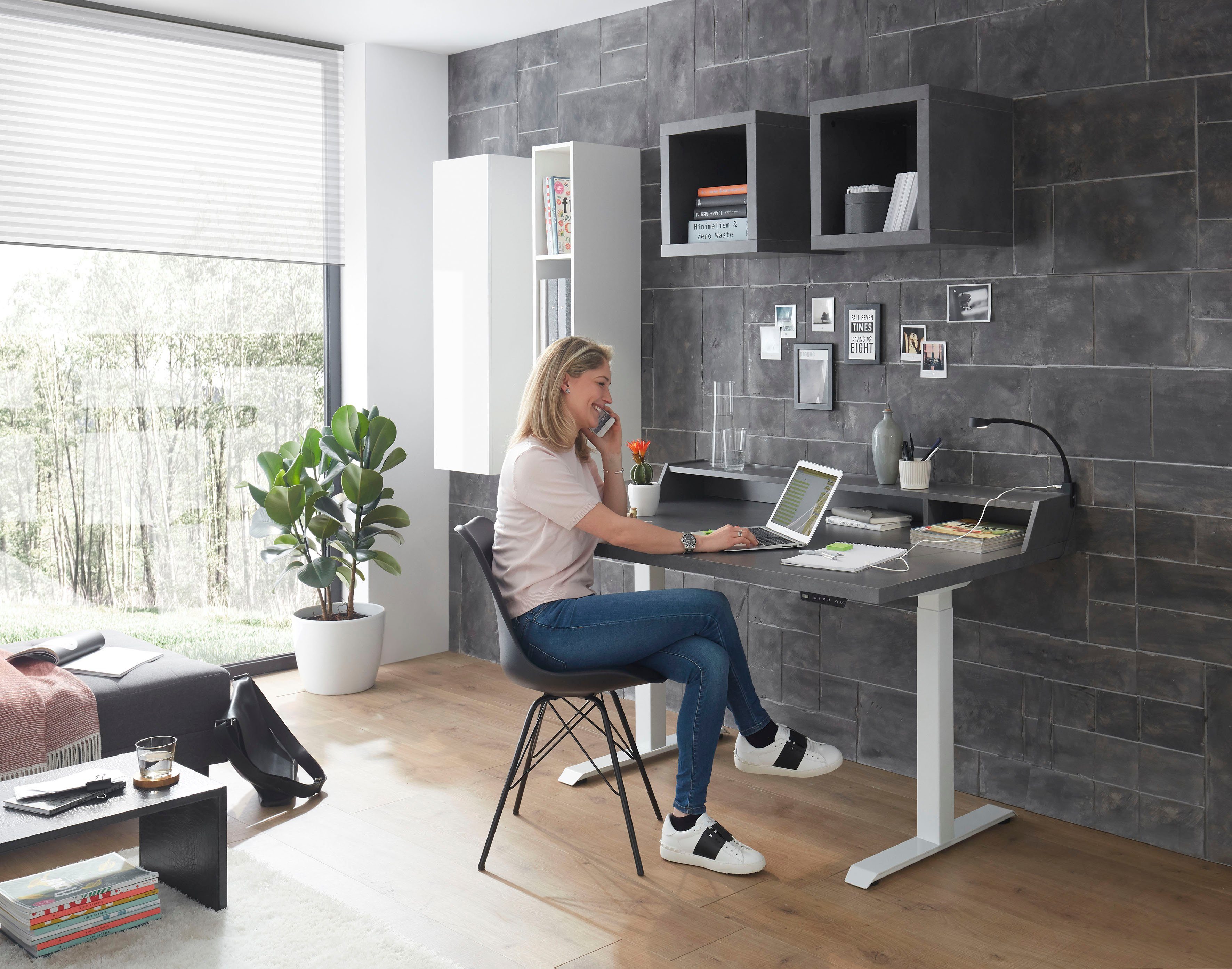 Mäusbacher Bureau Big System Office Breedte 140 cm, elektrisch in hoogte verstelbaar