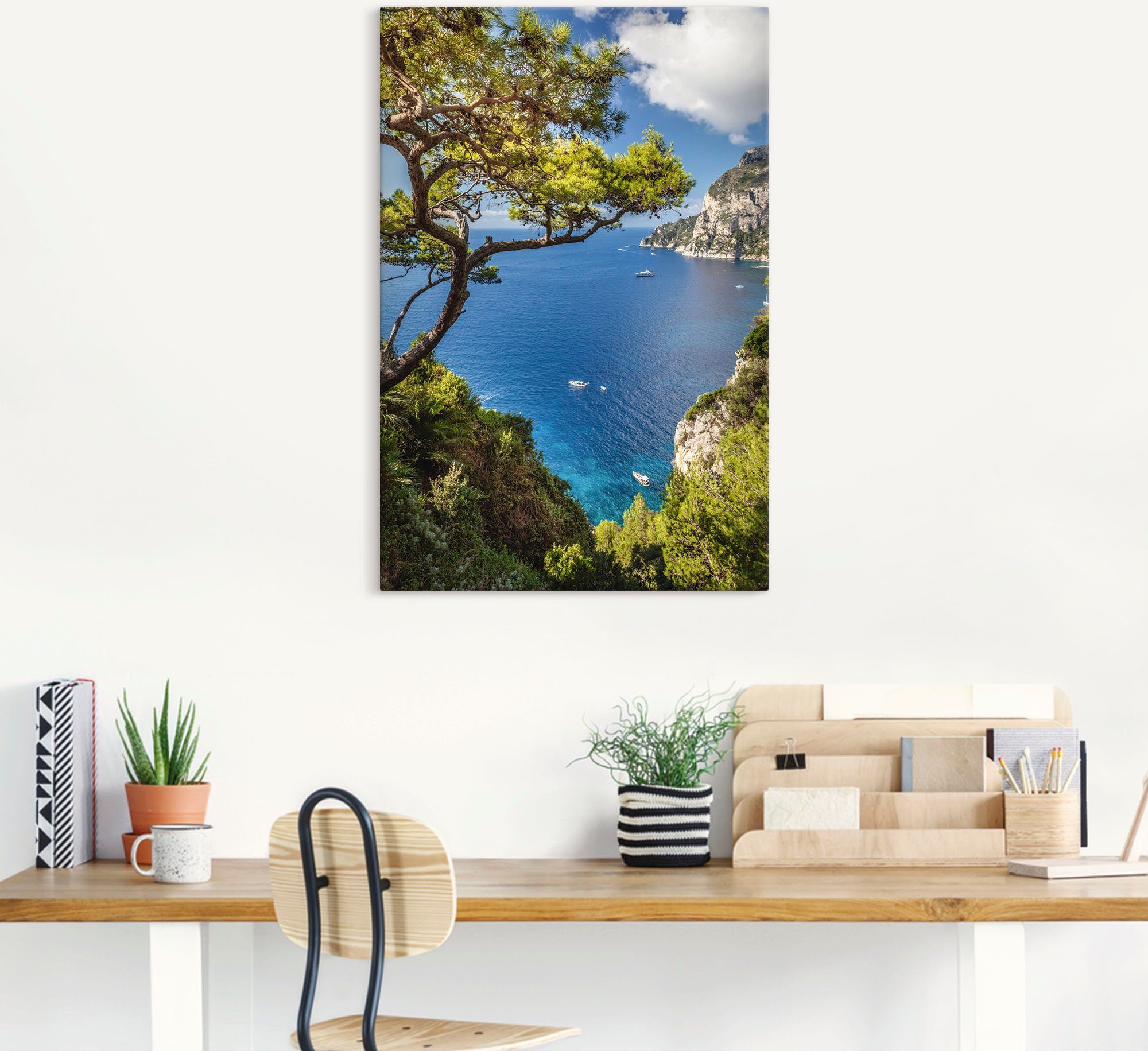 Artland Artprint Punta de Masullo, eiland capri, Italië als artprint van aluminium, artprint voor buiten, artprint op linnen, poster, muursticker