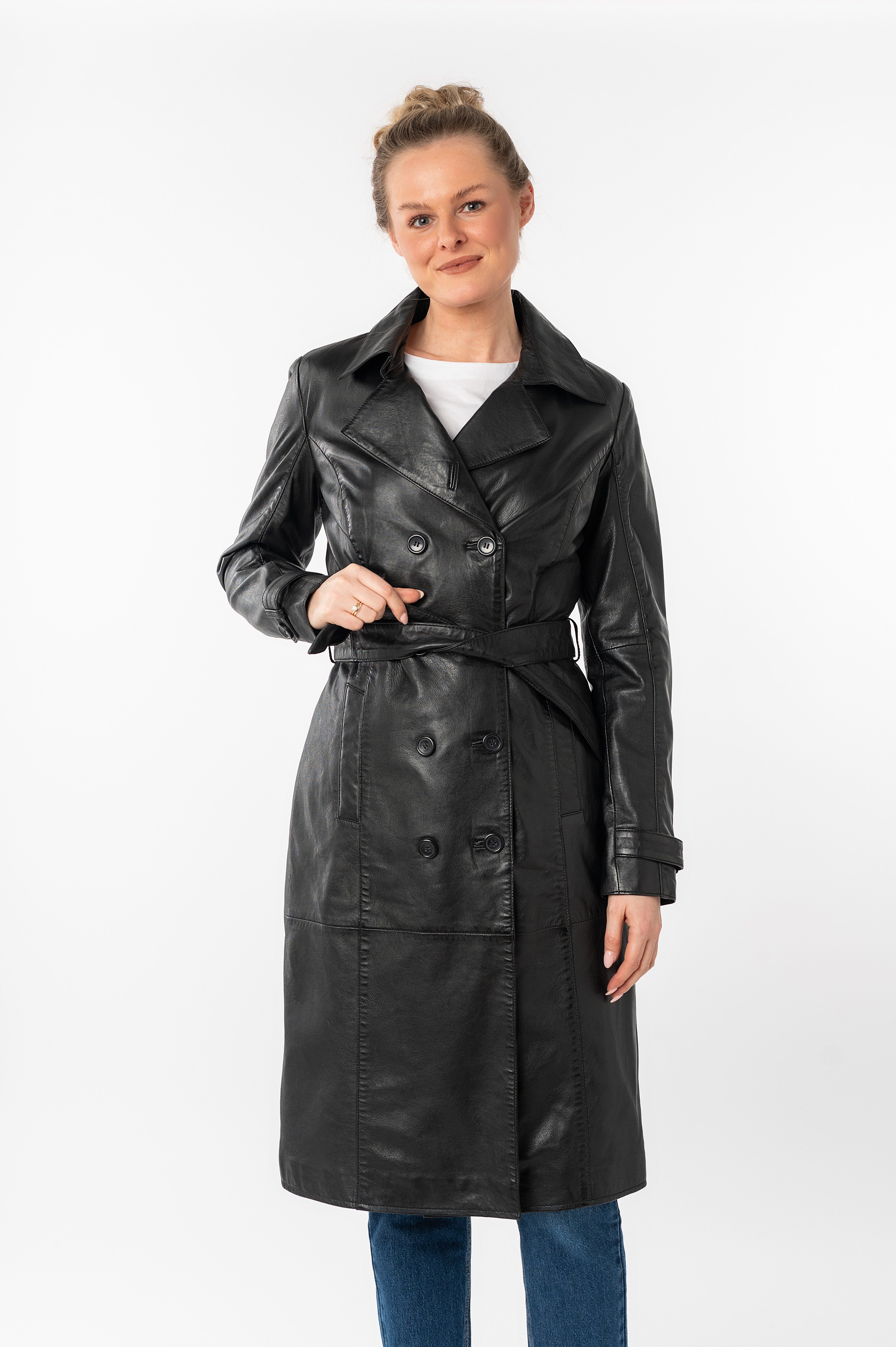 Mauritius Lange, leren jas GWTaruh OT elegante leren trenchcoat met bindceintuur (2-delig)