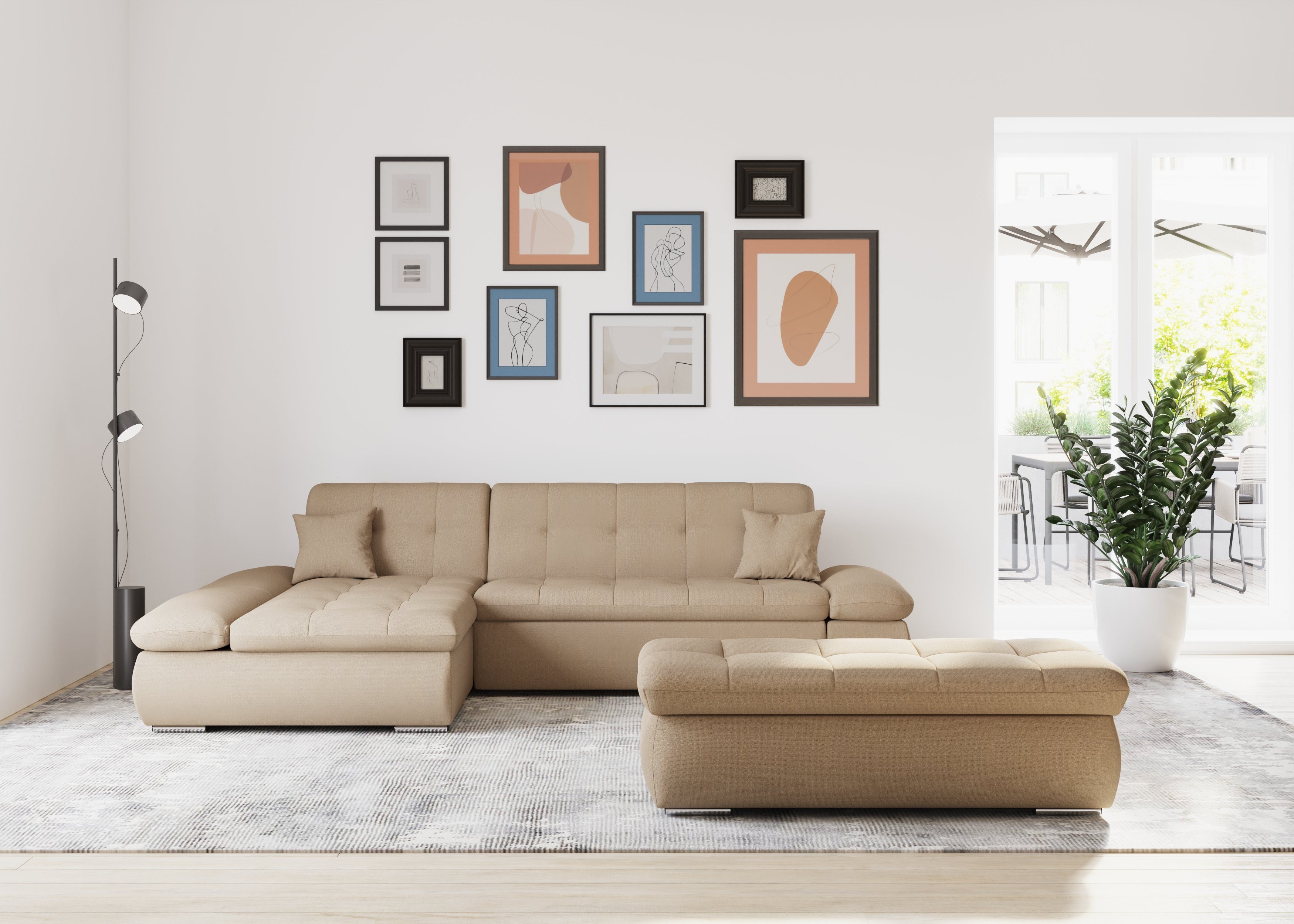 DOMO collection Hoekbank Moric bxdxh 300x172x80 cm, ook in cord, L-model XXL-formaat, optioneel ook met slaapbank functie en verstelling armleuning,