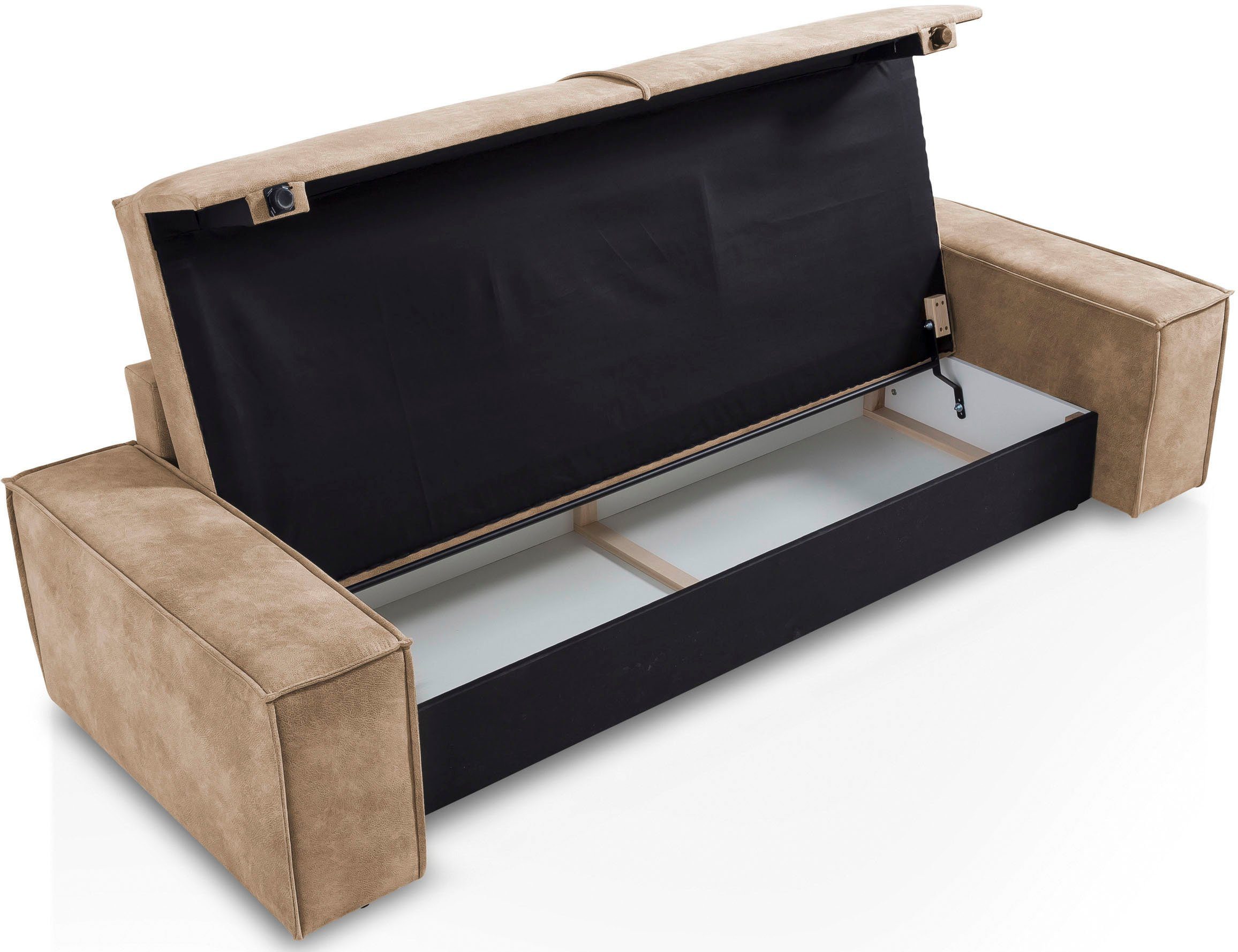 Home affaire 3-zitsbank SHERWOOD slaapbank (257 cm) ribfluweel, velours, vintage lederlook