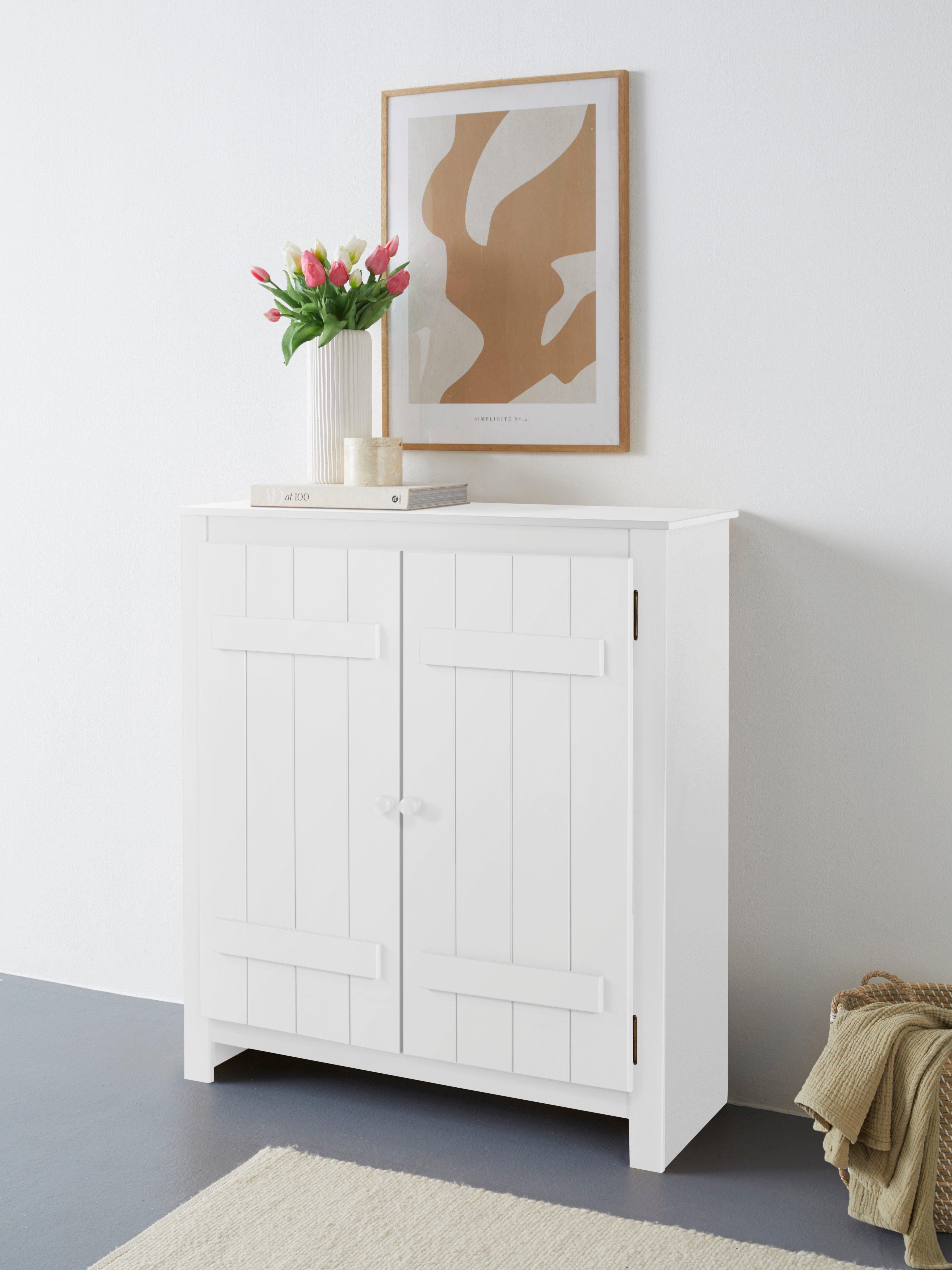 Home affaire Schoenenkast Bertram Massief hout, 2 verstelbare planken, magneetsluiting, hoogte 110 cm schoenenkasten wit