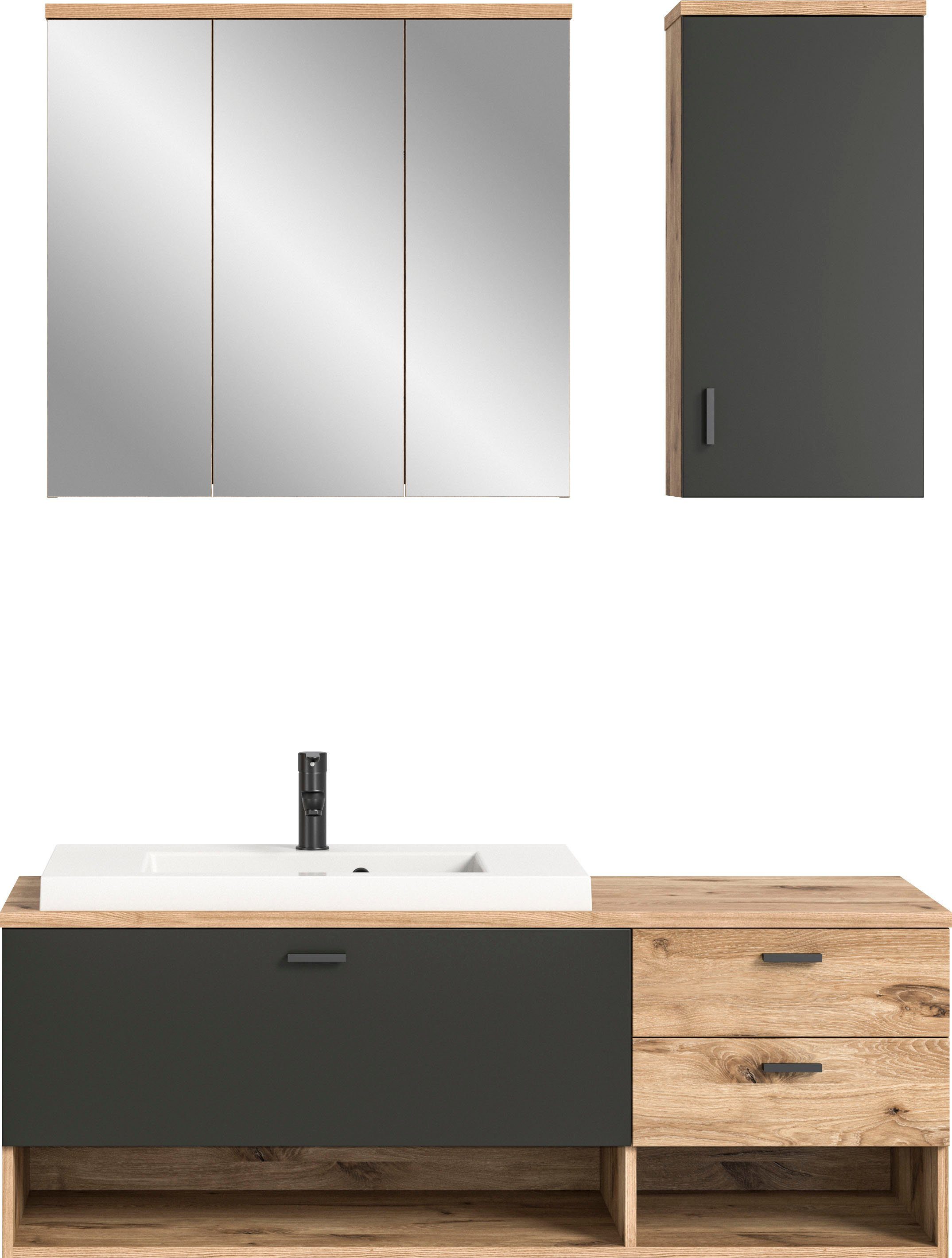 welltime Badkamerserie Dolo, 3-delig, inclusief mineraalgiet-wasbak, bestaande uit: (set, 3-delig) badmeubelsets grijs