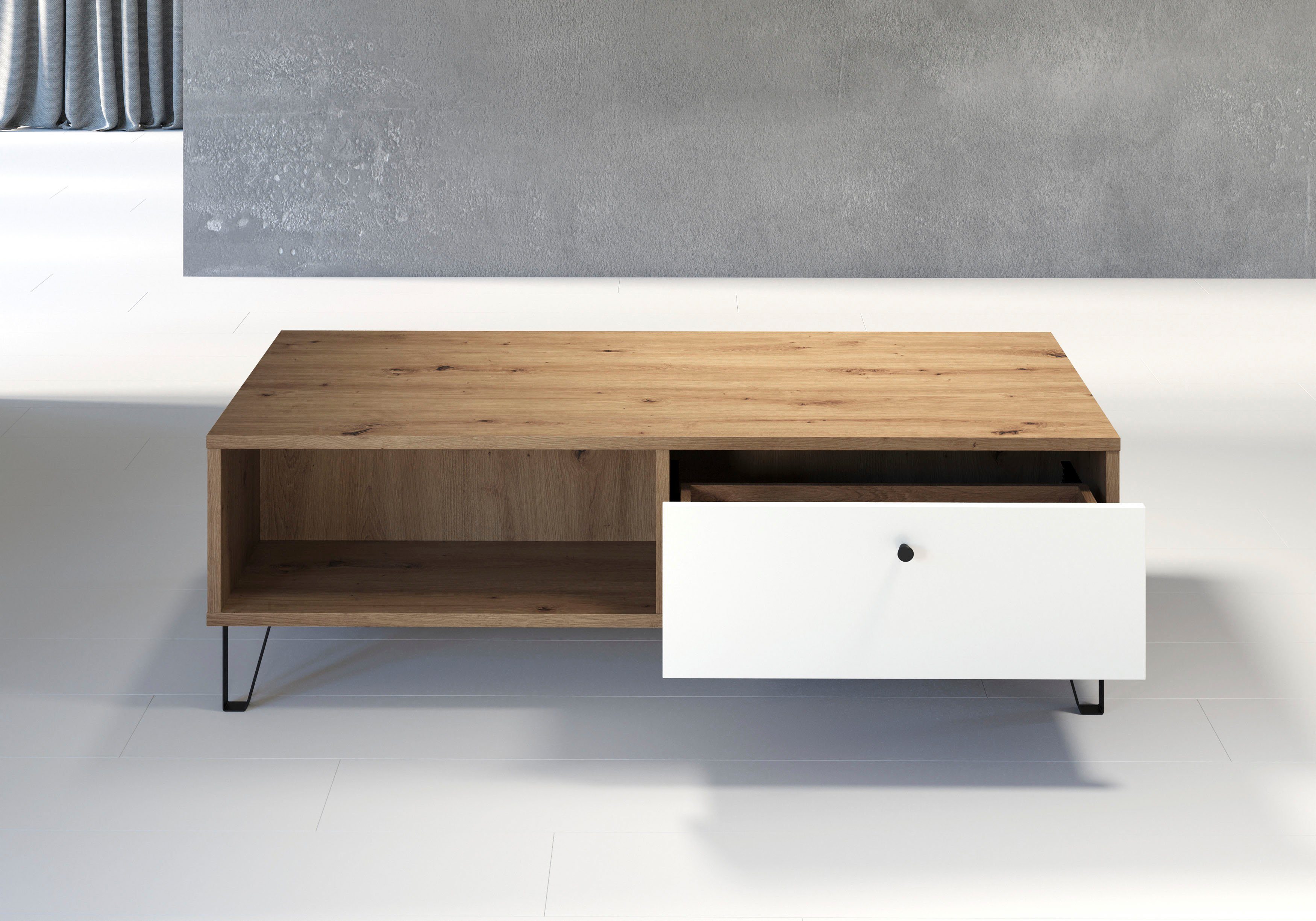 Places of Style Salontafel Tarragona Salontafel met 2 planken en 2 lades met metalen poten