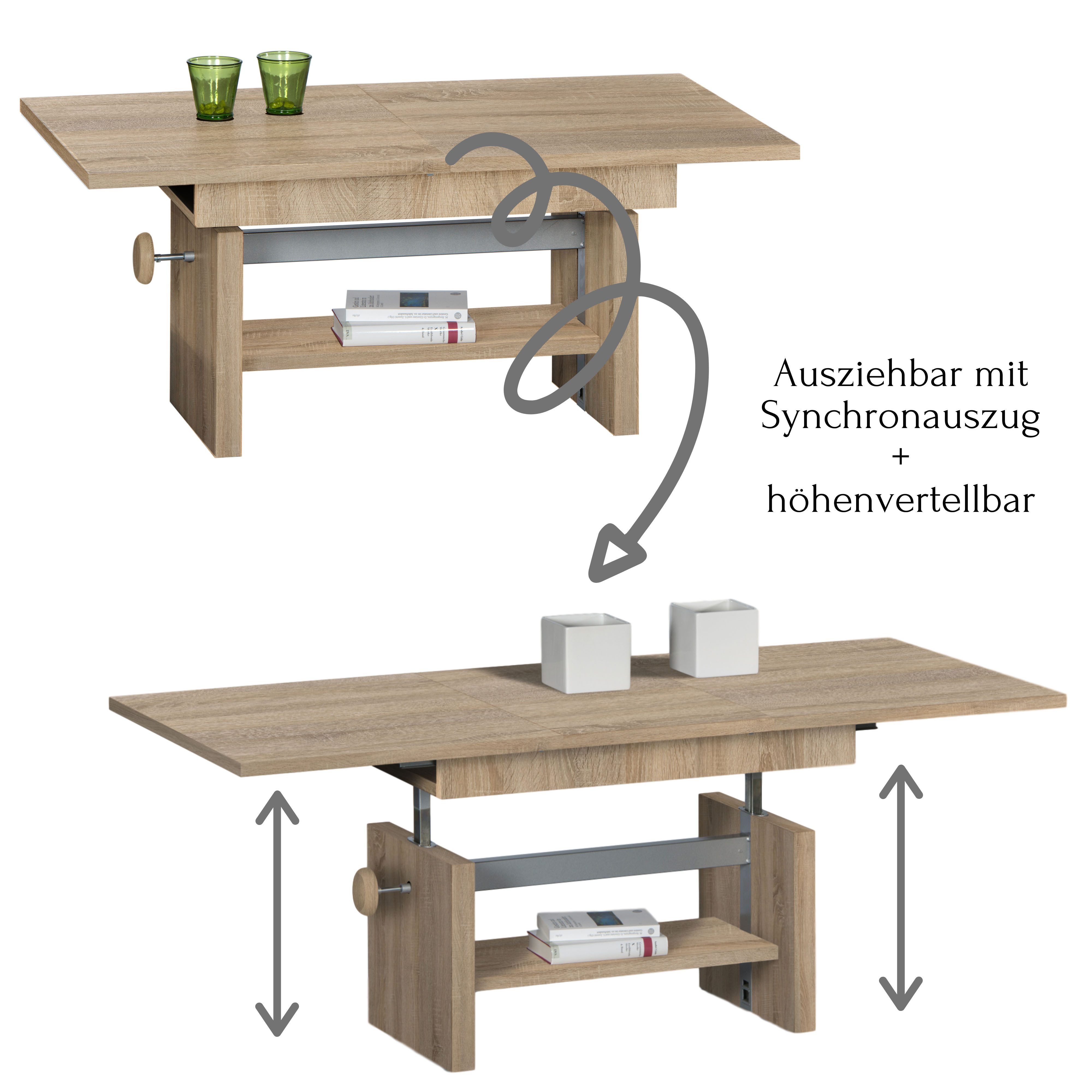 Stolkom Salontafel Event hoogte verstelbaar, uitschuifbaar, BxHxD 110-150x48-63x65 cm Hoogte verstelbaar met liftmechaniek en uittrekbaar in 3 kleurvarianten