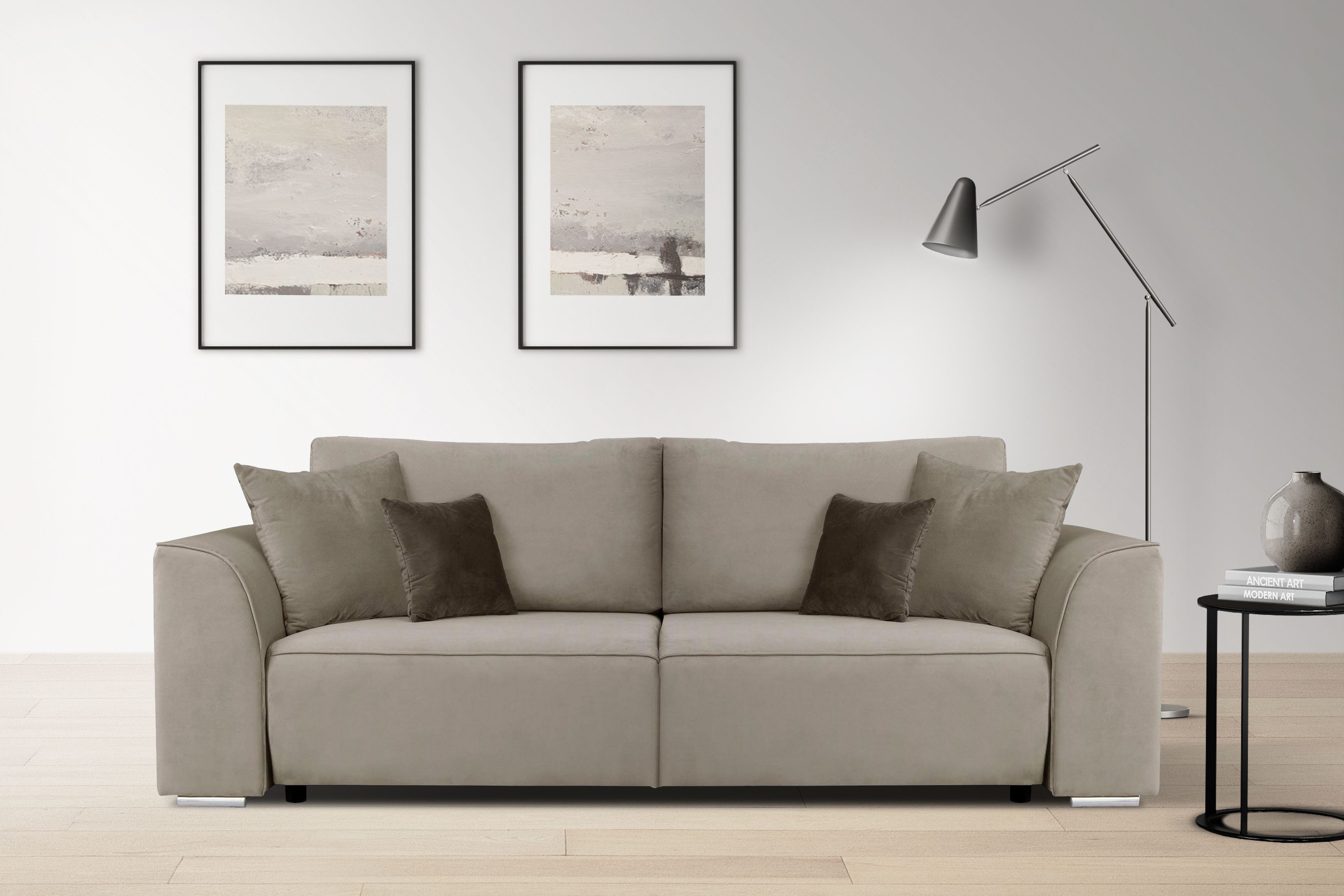 INOSIGN 3-zitsbank BEATRICE optionele slaapbank met bedlade, B/D/H 250/107/92 cm beige, 3-zitsbanken, Breedte ligoppervlak: 0 cm