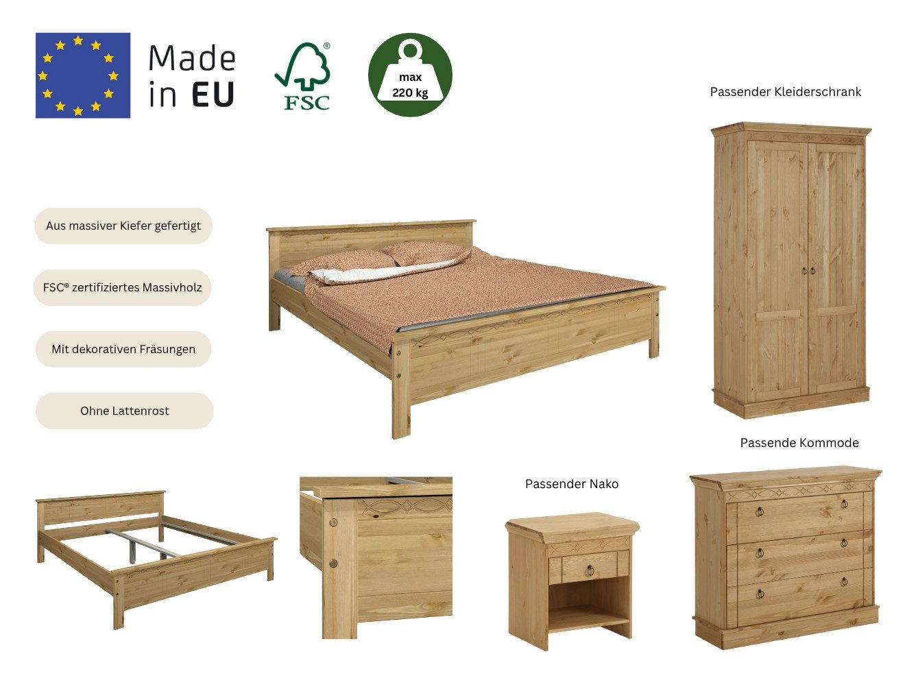 Home affaire Massief houten ledikant Indra, TOPSELLER, landhuisstijl, elegant design, gecertificeerd massief hout