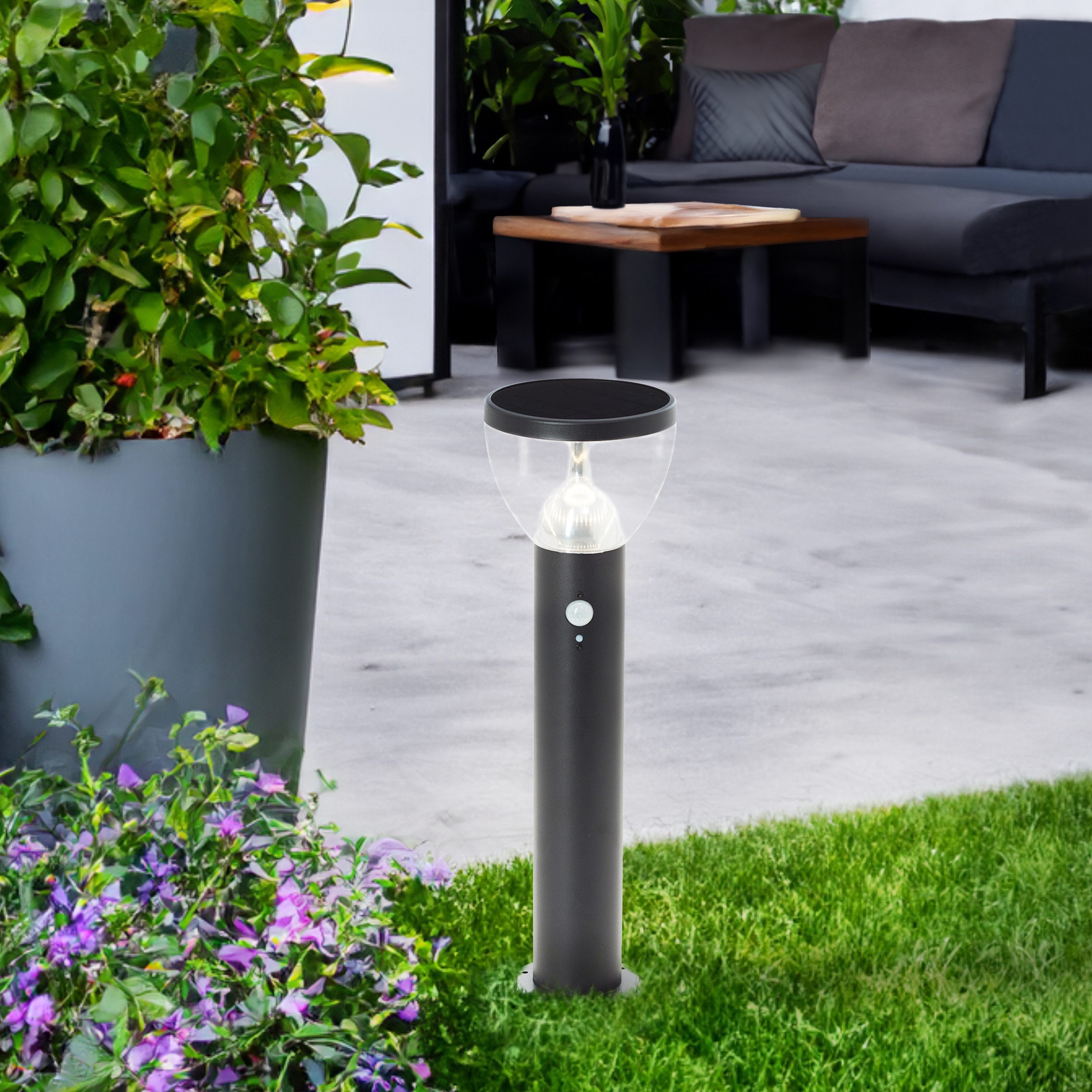 Brilliant Leuchten Led-sokkellamp TULIP LED buitenlamp, solar, 52 cm, 430 lm, 3000 K, roestvrij staal, zwart (1 stuk)