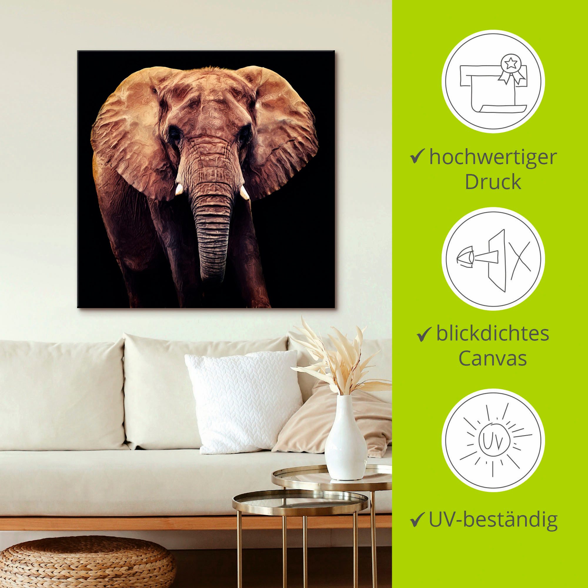 Artland Artprint op linnen Olifant gespannen op een spieraam