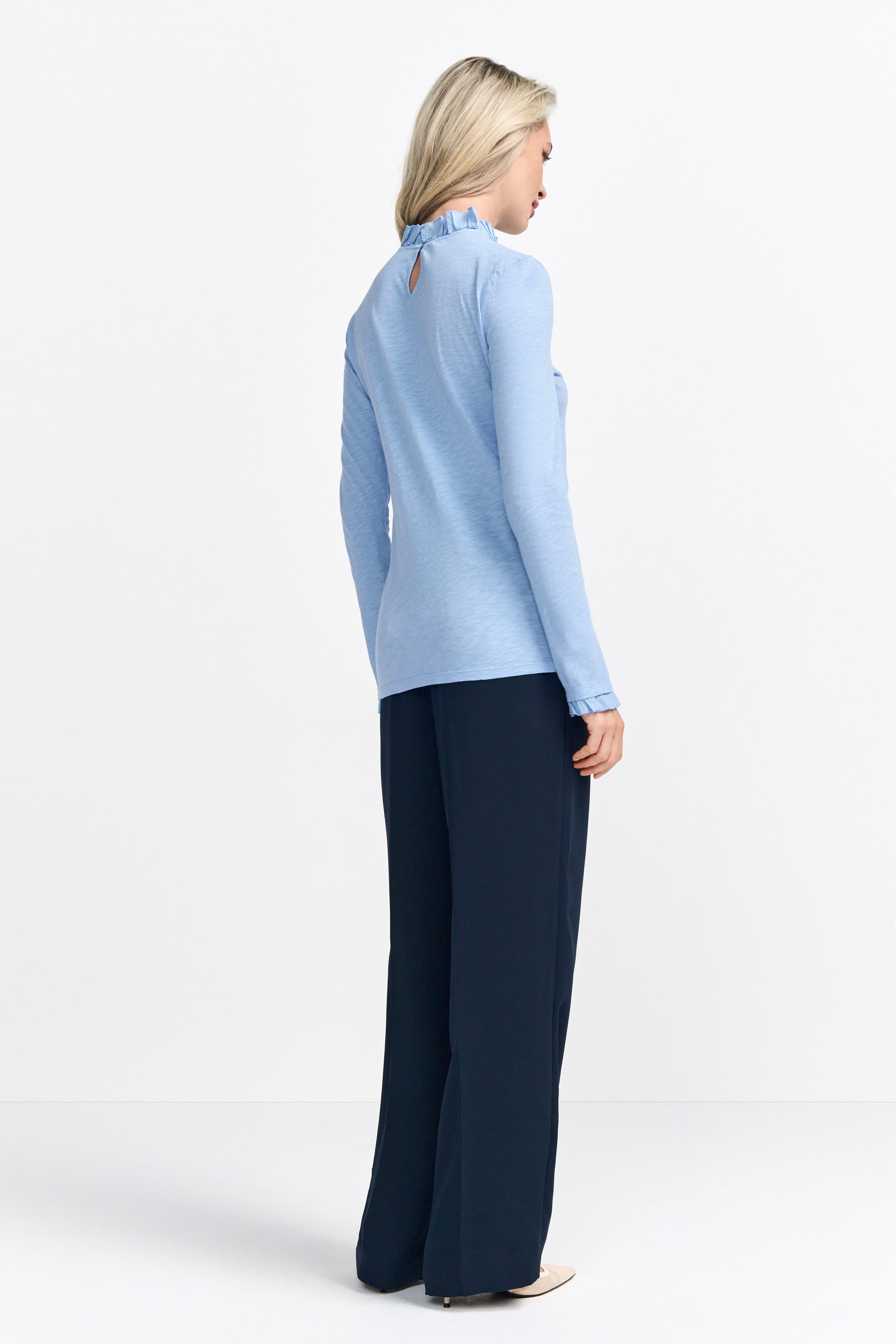 Rich & Royal Shirt met lange mouwen 2409 O Slub F LS met ruches aan de halslijn en manchetten