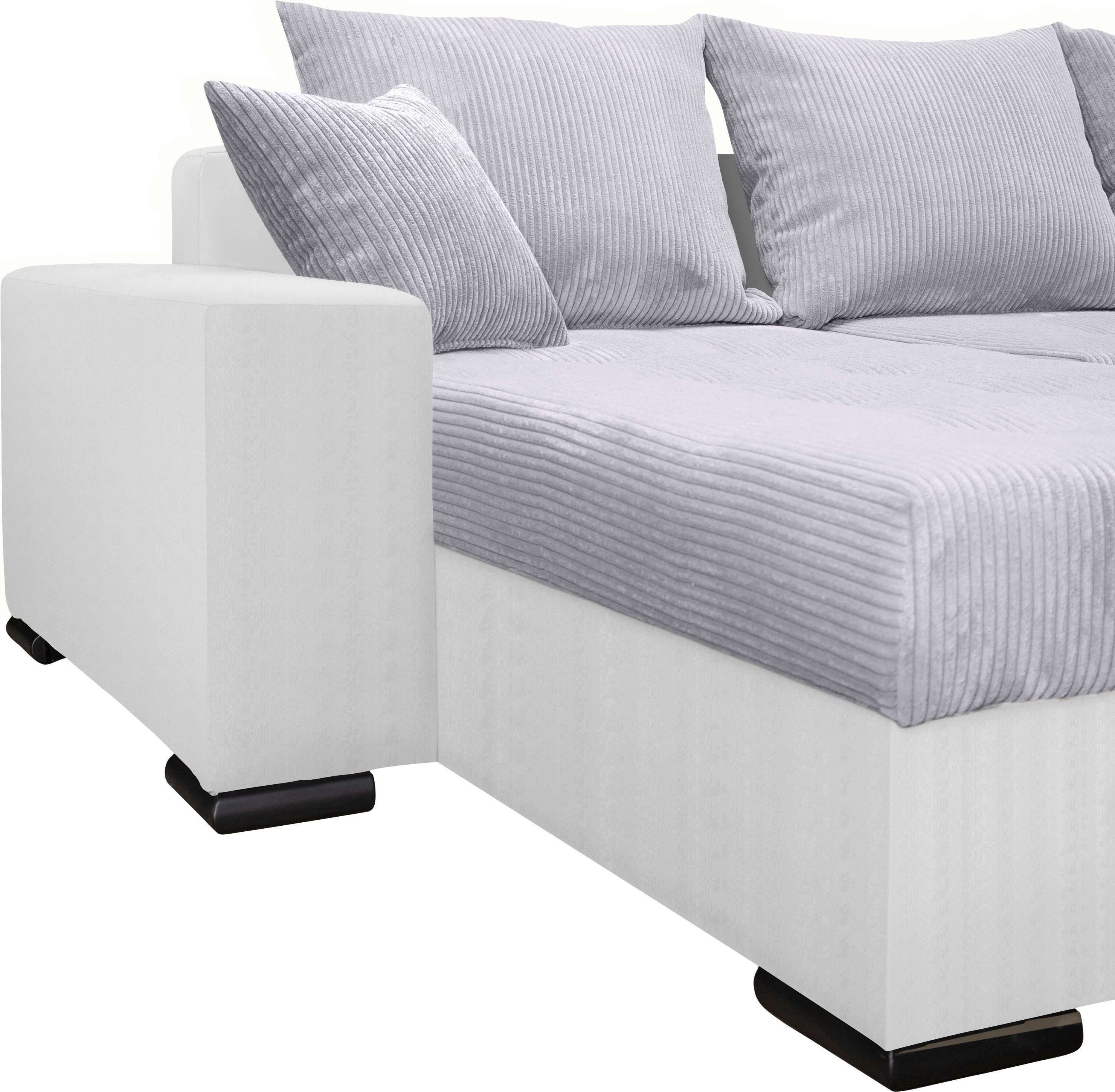 COLLECTION AB Zithoek XL-Josy U-vorm, breedte 313 cm, cord-/mix incl. bedfunctie, bedlade, met 4 gelijk grote rugkussens