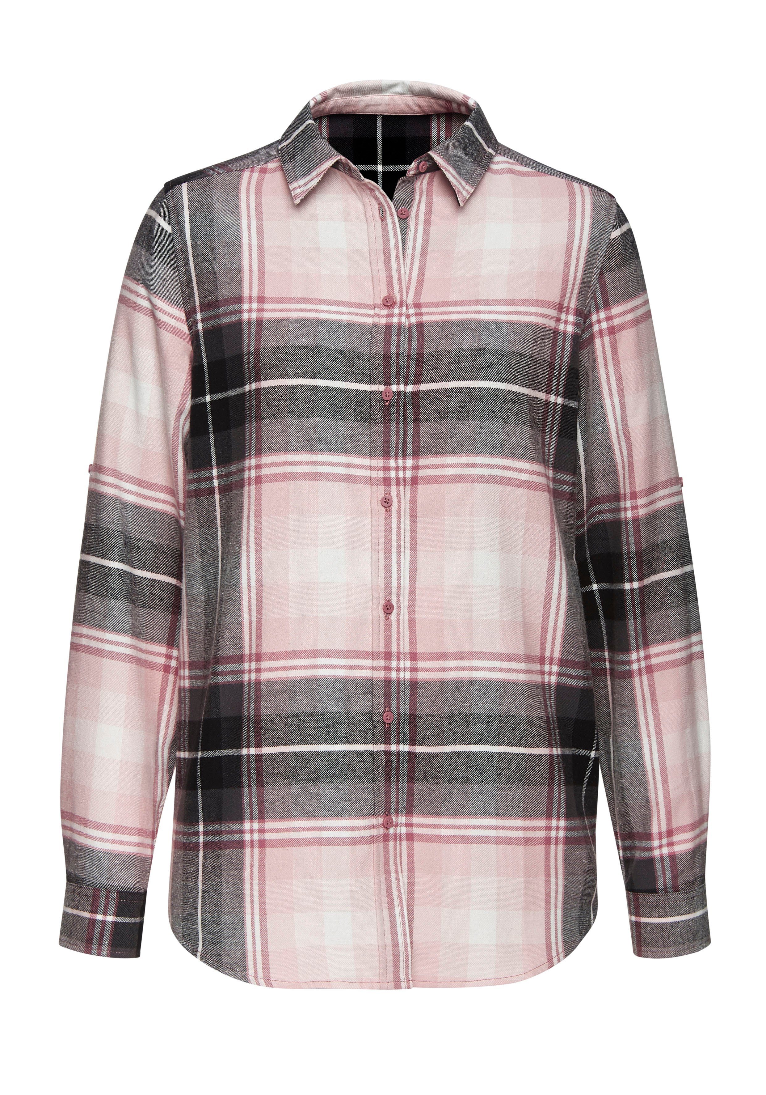 Buffalo Overhemdblouse van zachte flanel met blousekraag, flanellen shirt, ruitblouse
