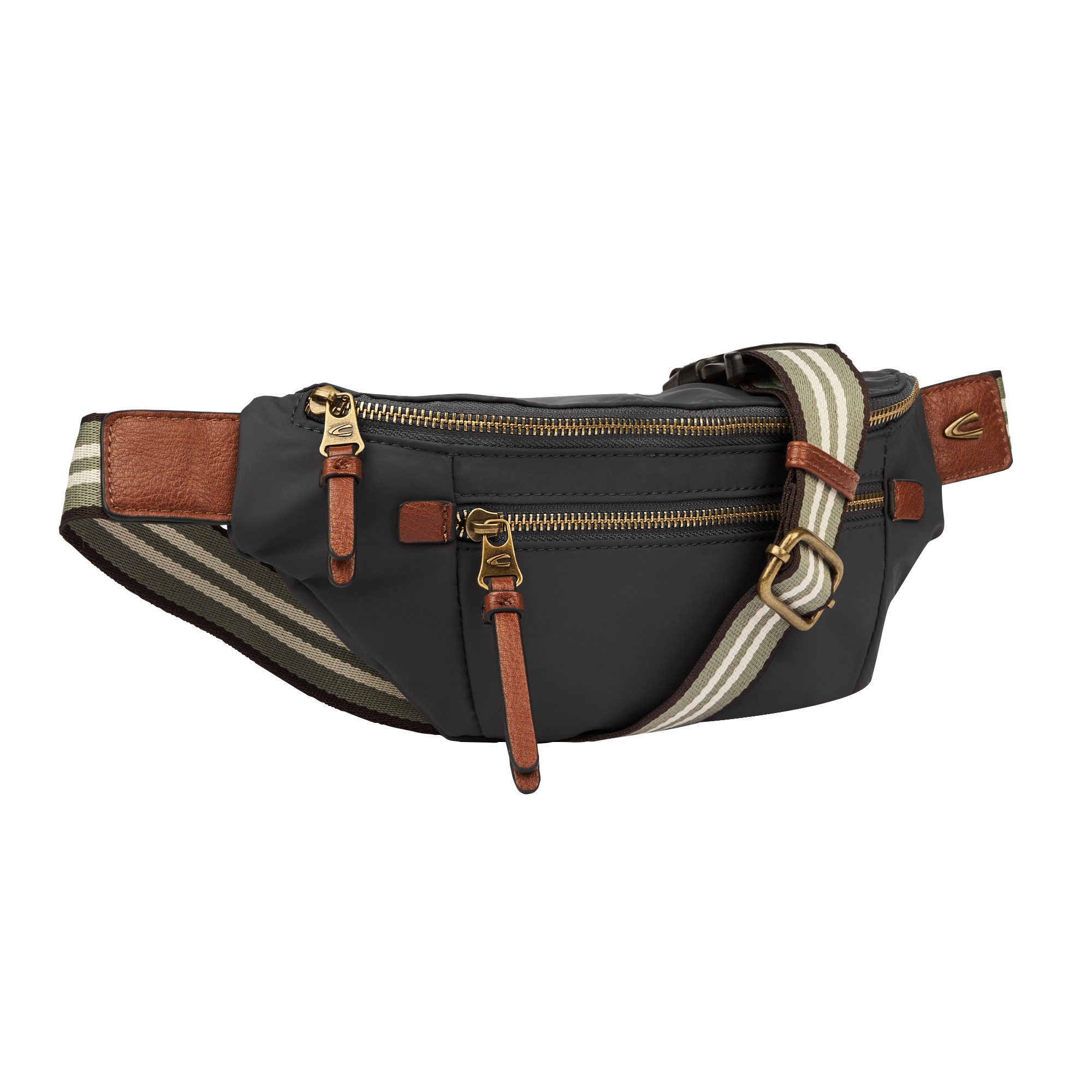 camel active Buiktasje Bari van hoogwaardig mat nylon met gestreept geweven band dames heuptasjes maat 13 cm
