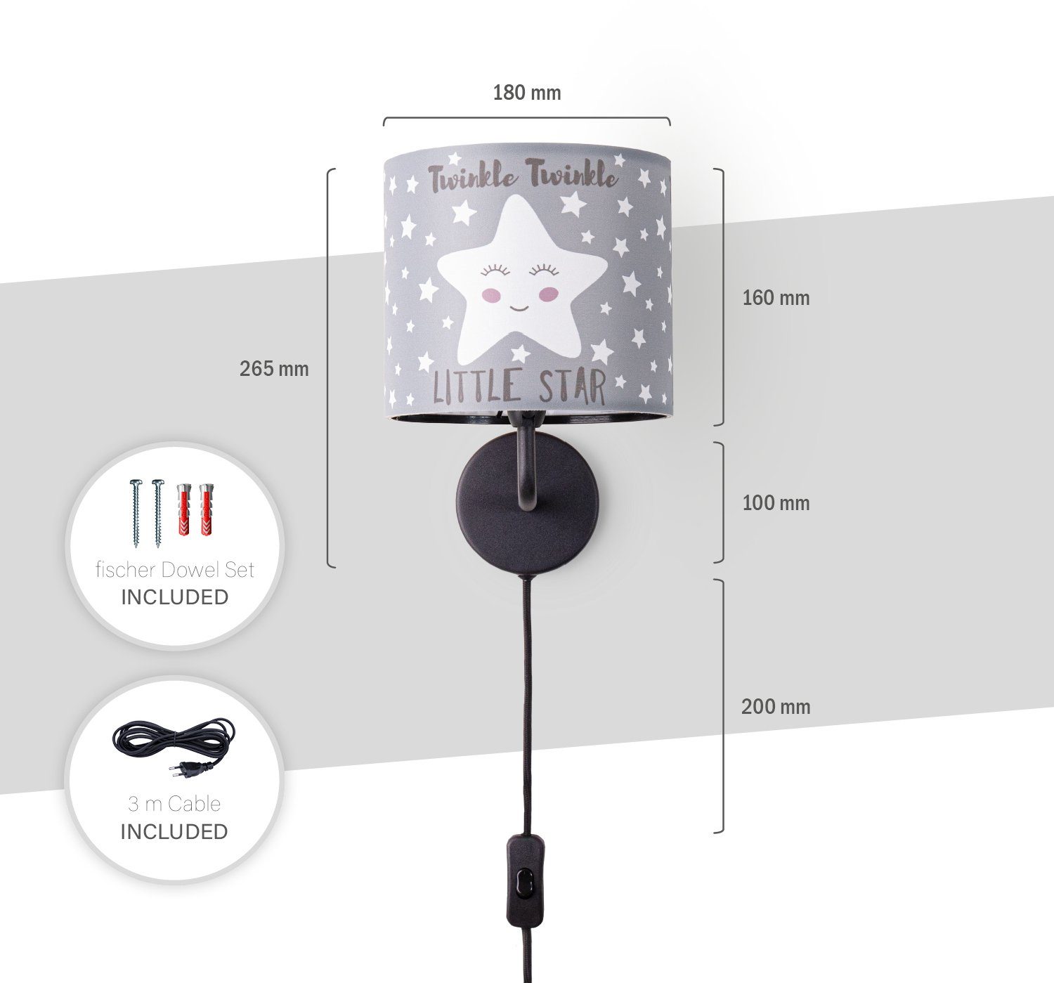 Paco Home Wandlamp Aleyna 105 Kinderlamp babykamer kinderkamer âˆ…18cm sterren kabel 3m E14