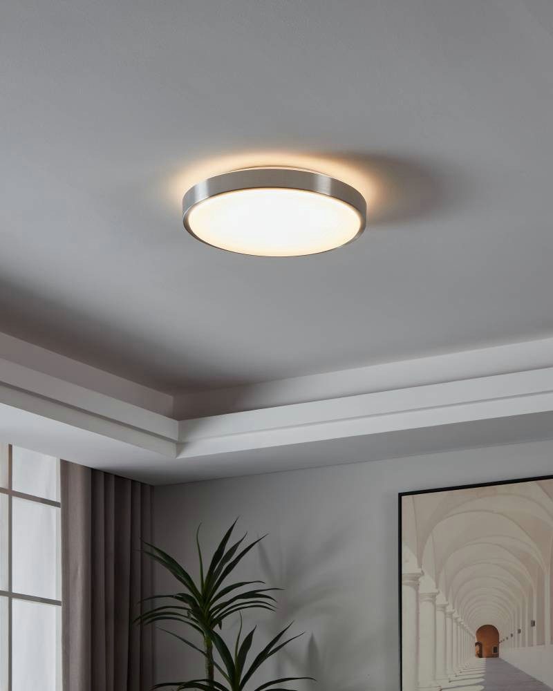 EGLO Plafondlamp COMPETA 1 plafondlamp, wit, nikkel-mat, rond, woonkamerlamp Plafondlamp, plafondlamp, lamp kleur: zilverkleur, wit, L: 34 cm (1 stuk)