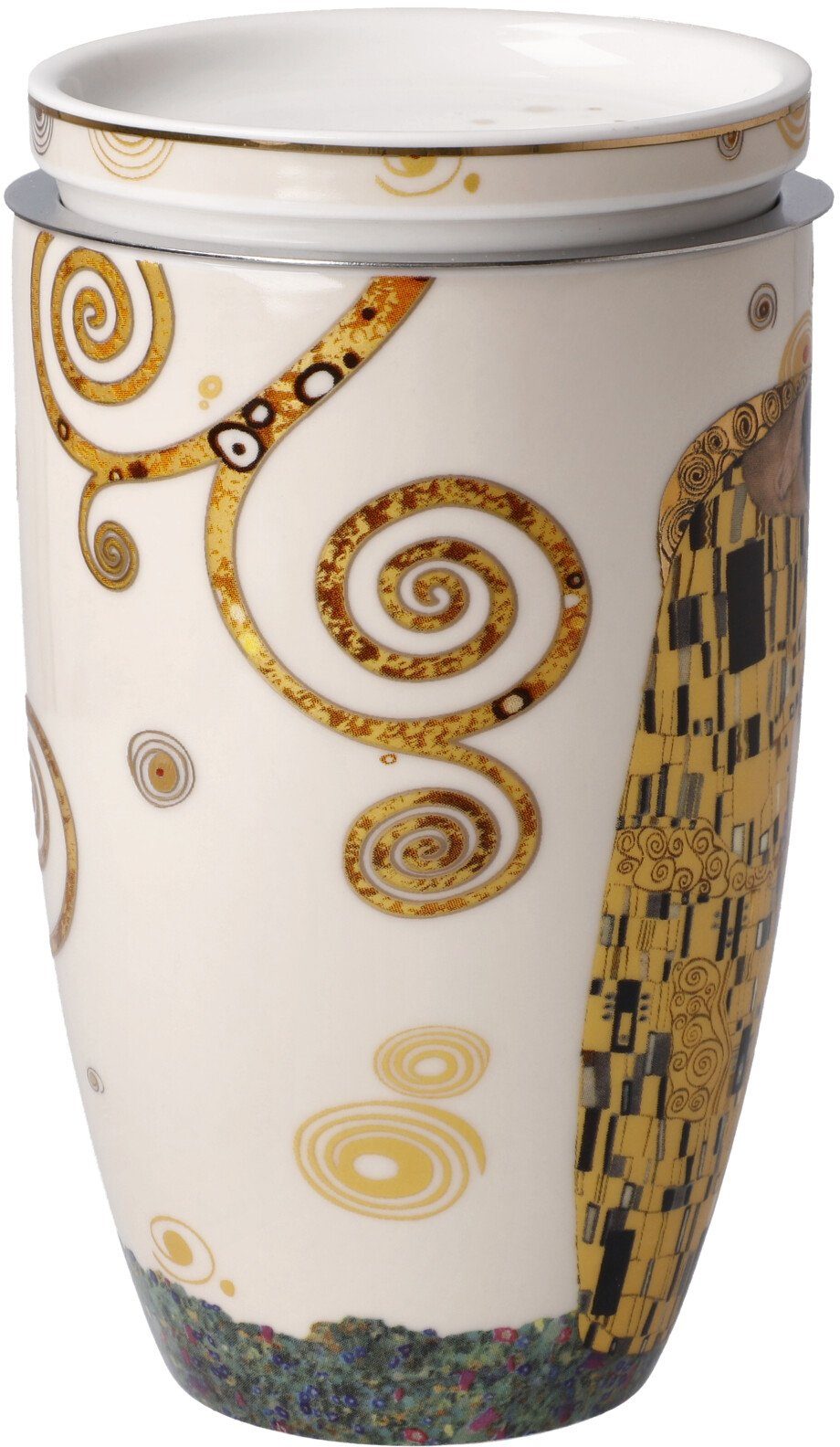 Goebel Kopje Klimt Artis Orbis, theekop met deksel/zeef, metaal, Gustav Klimt - De Kus