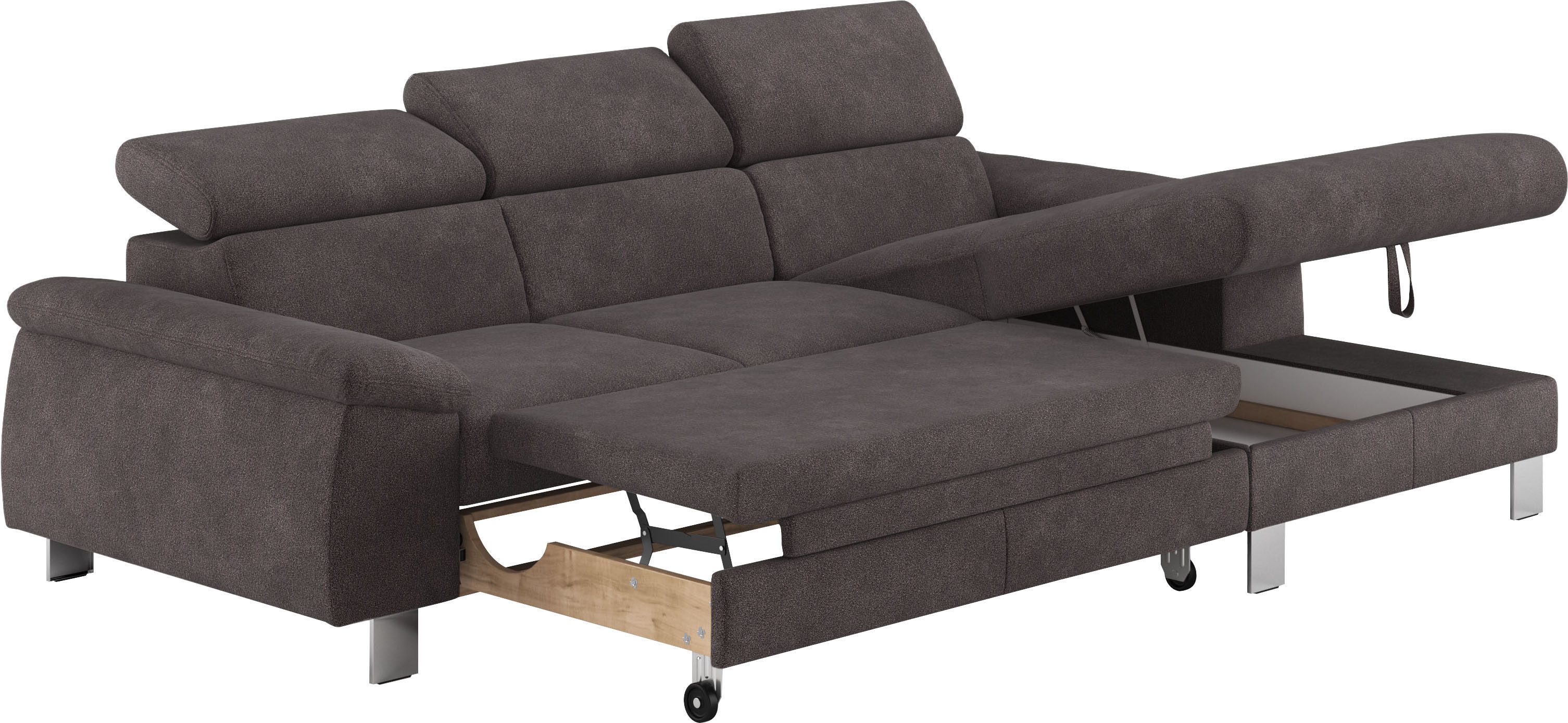 COTTA Hoekbank Komaris L-vorm met hoofdeindeverstelling keuze met bedfunctie, bedlade & verlichting
