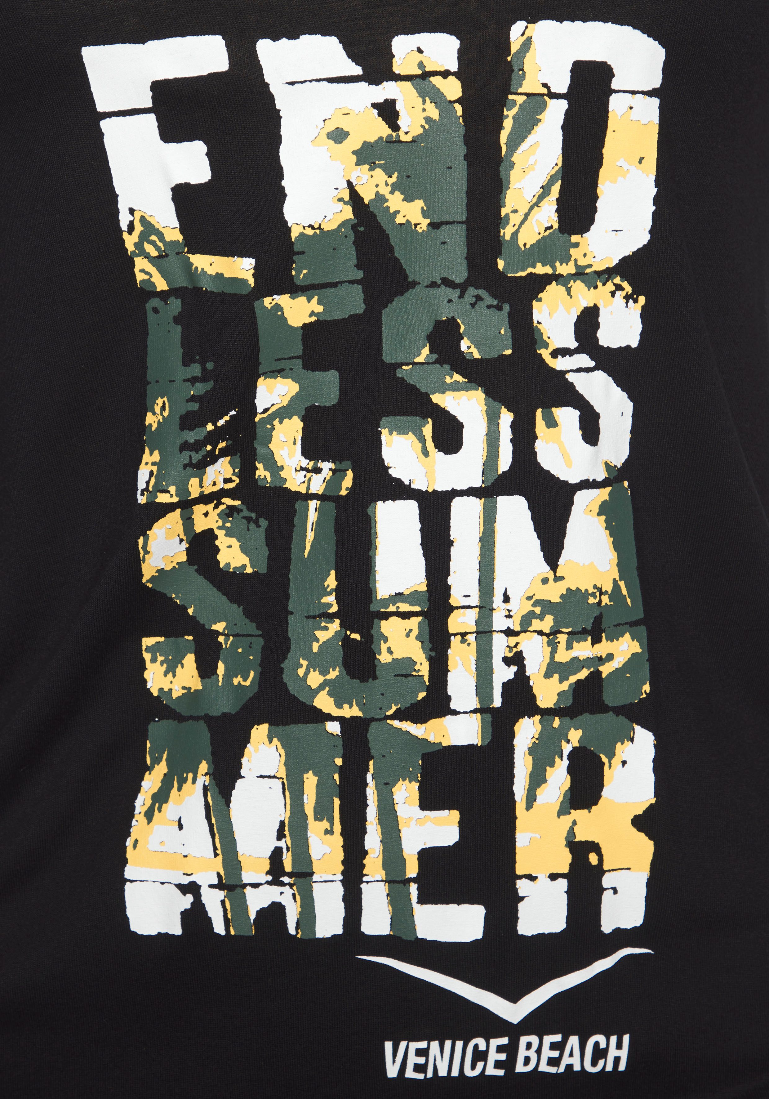 Venice Beach Strandjurk met frontprint, losse longsleeve van jersey, zomerjurk