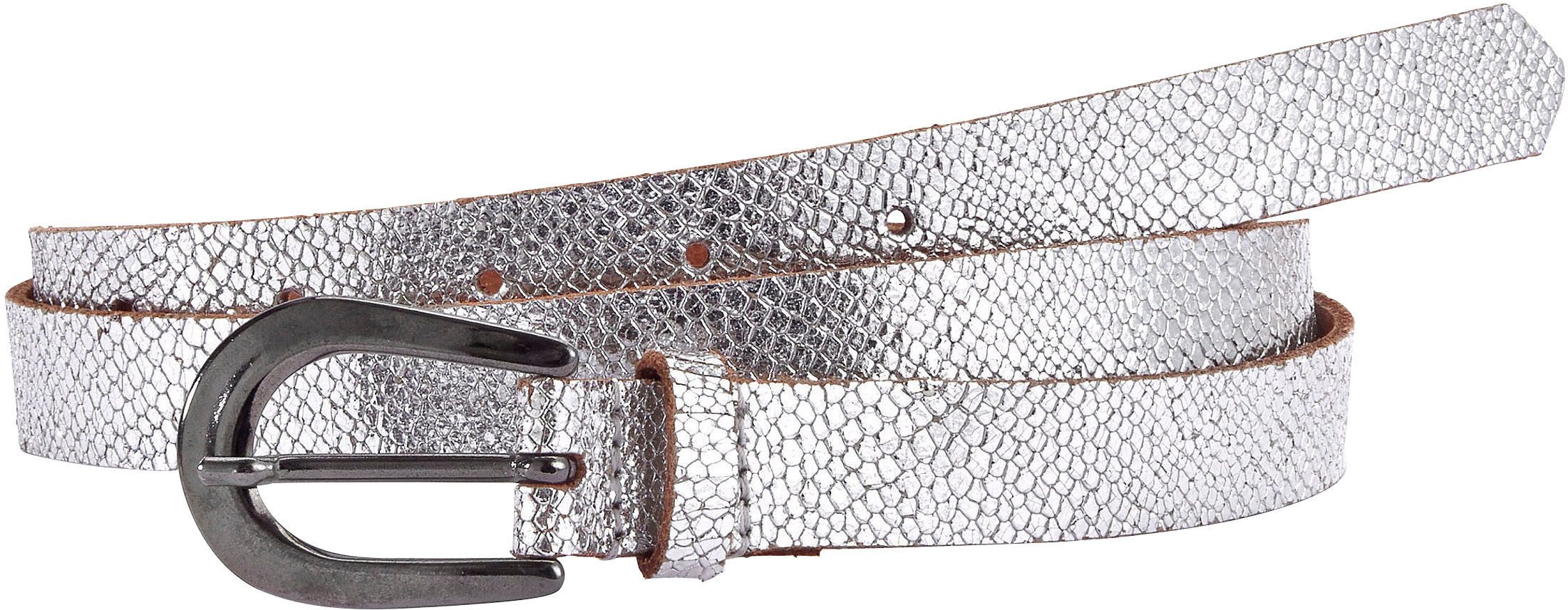 Lascana Heupriem Leren riem smalle riem in metallic-slang-look, voor broeken, jeans & jurken dames kettingriemen maat 100 zilver