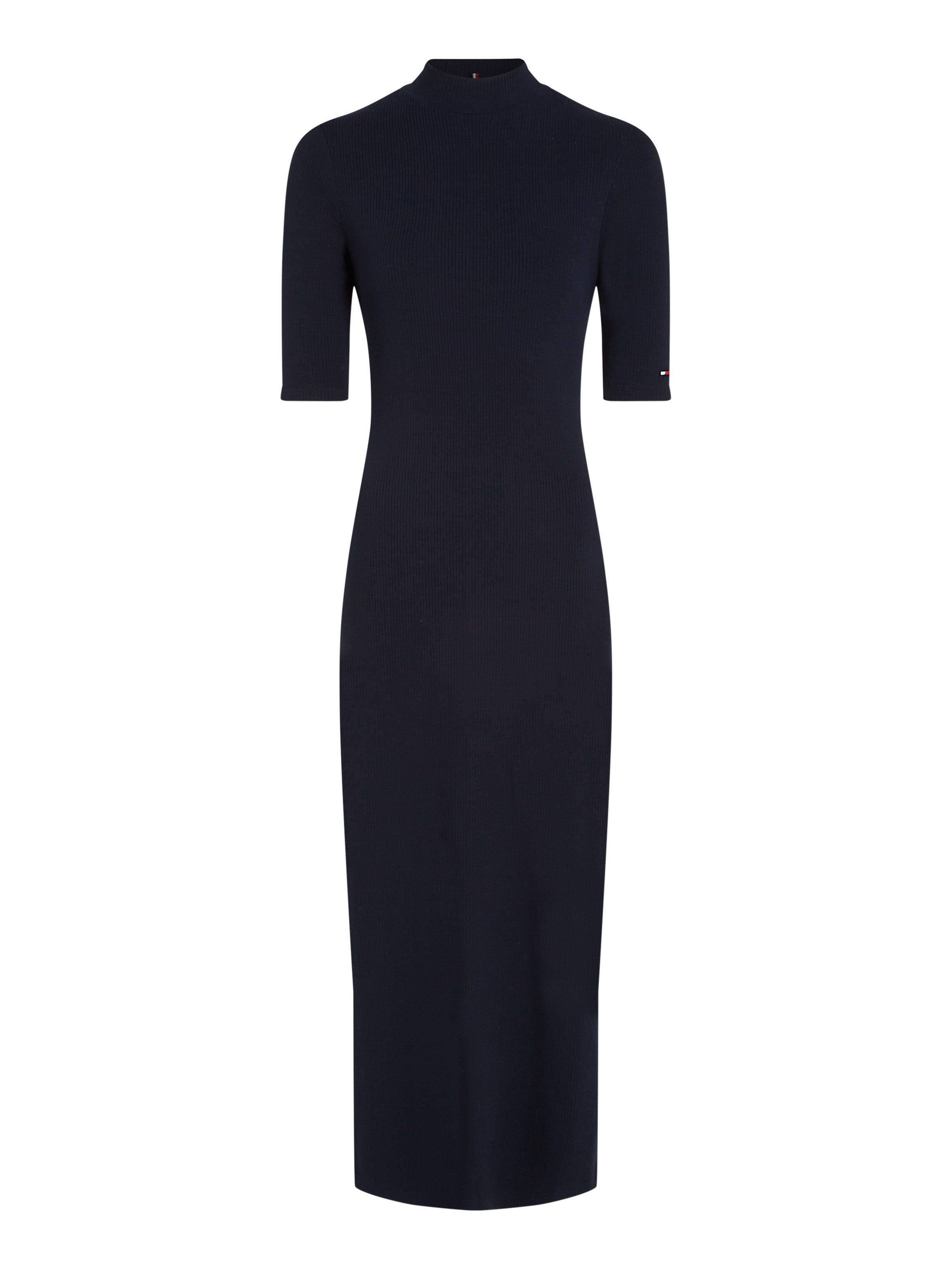 Tommy Hilfiger Midi-jurk SLIM 5X2 RIB MIDI DRESS 1 2 met geribbelde structuur logo-borduursel