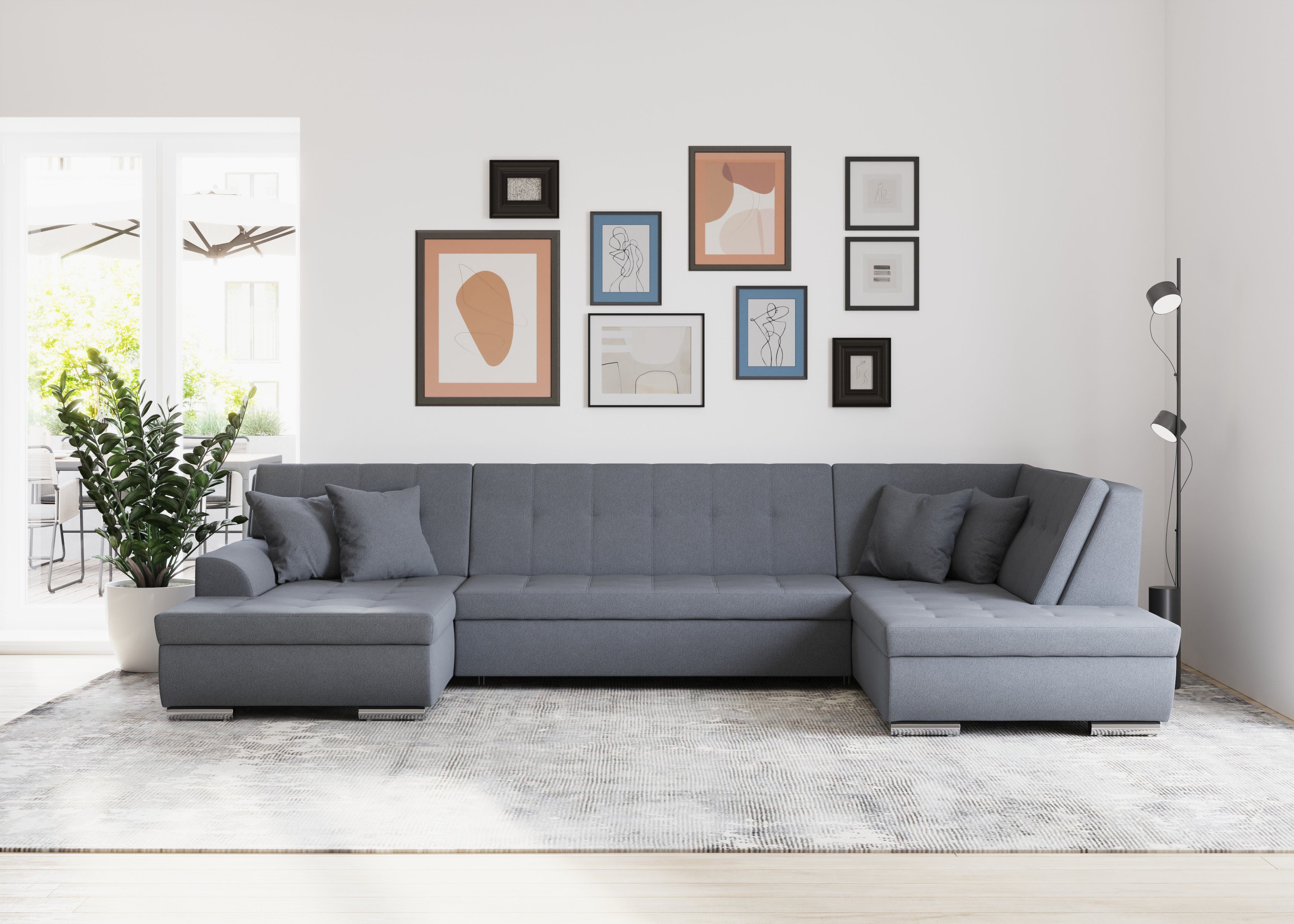 DOMO collection Zithoek Treviso inclusief sierkussen, moderne stiksels, XXL: B/D/H: 364/201/83 cm naar keuze met slaapfunctie, in vele soorten