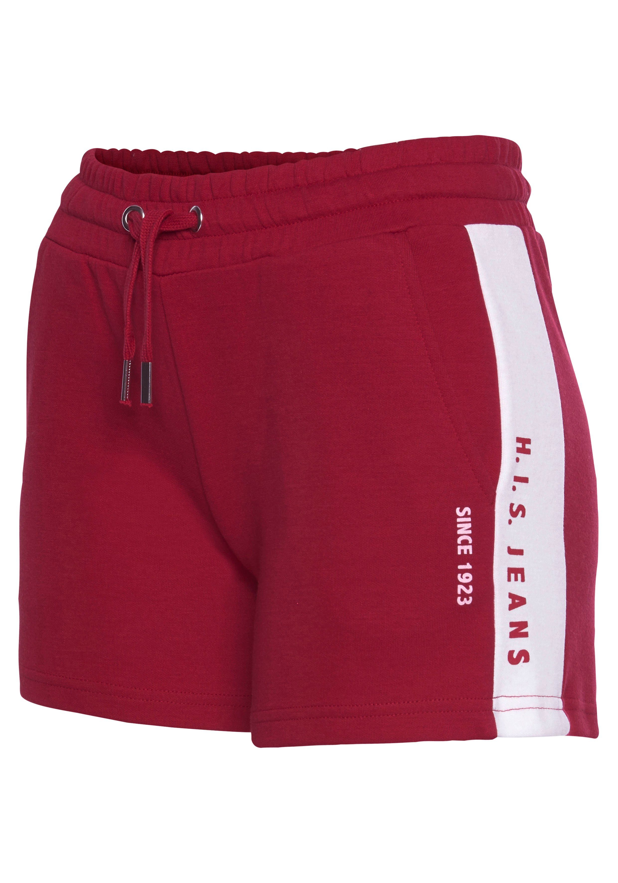 H.I.S Short met witte strepen opzij en logoprint