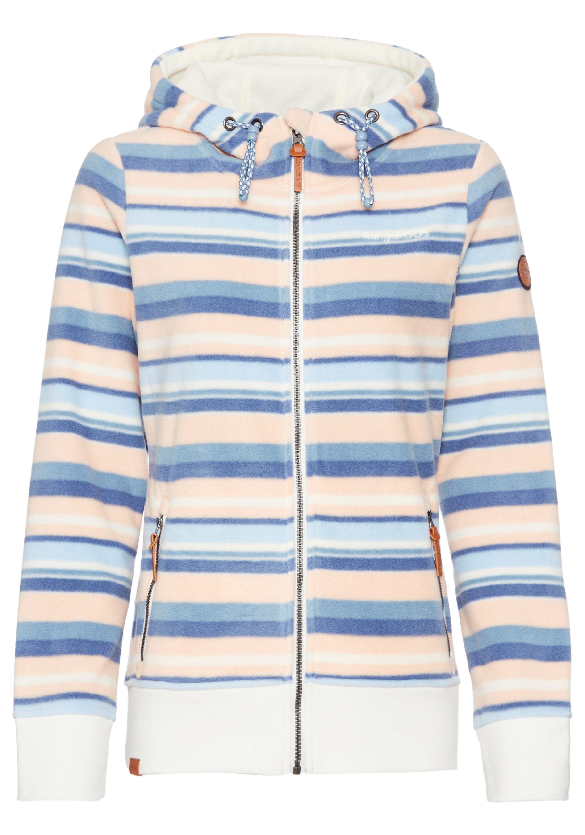 KangaROOS Fleecejack met capuchon in trendy streep-design