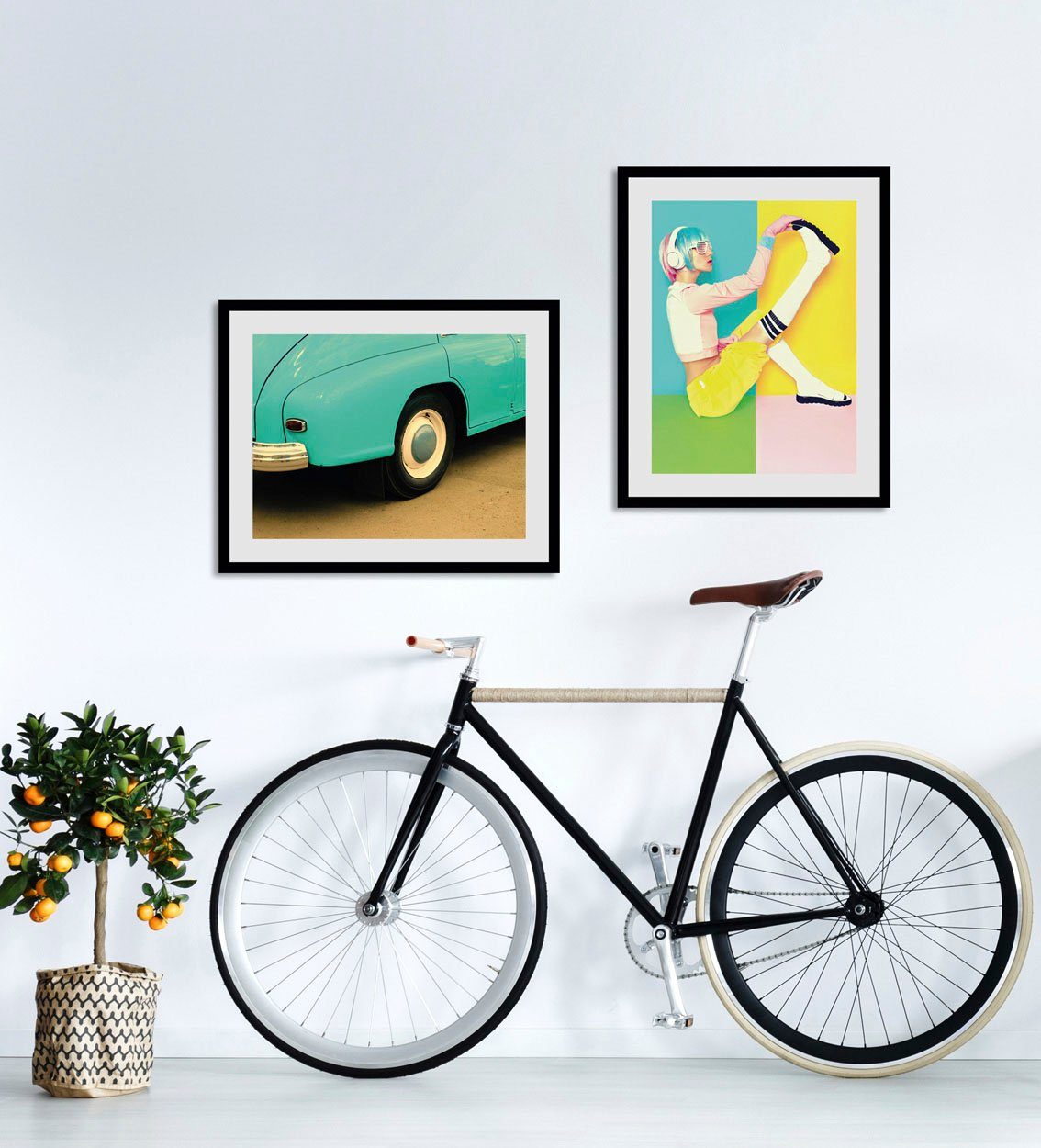 queence Wanddecoratie Punk-Queen HD premium posterdruk incl. houten lijst (1 stuk) schilderijen maat 50 cm x 70 cm geel