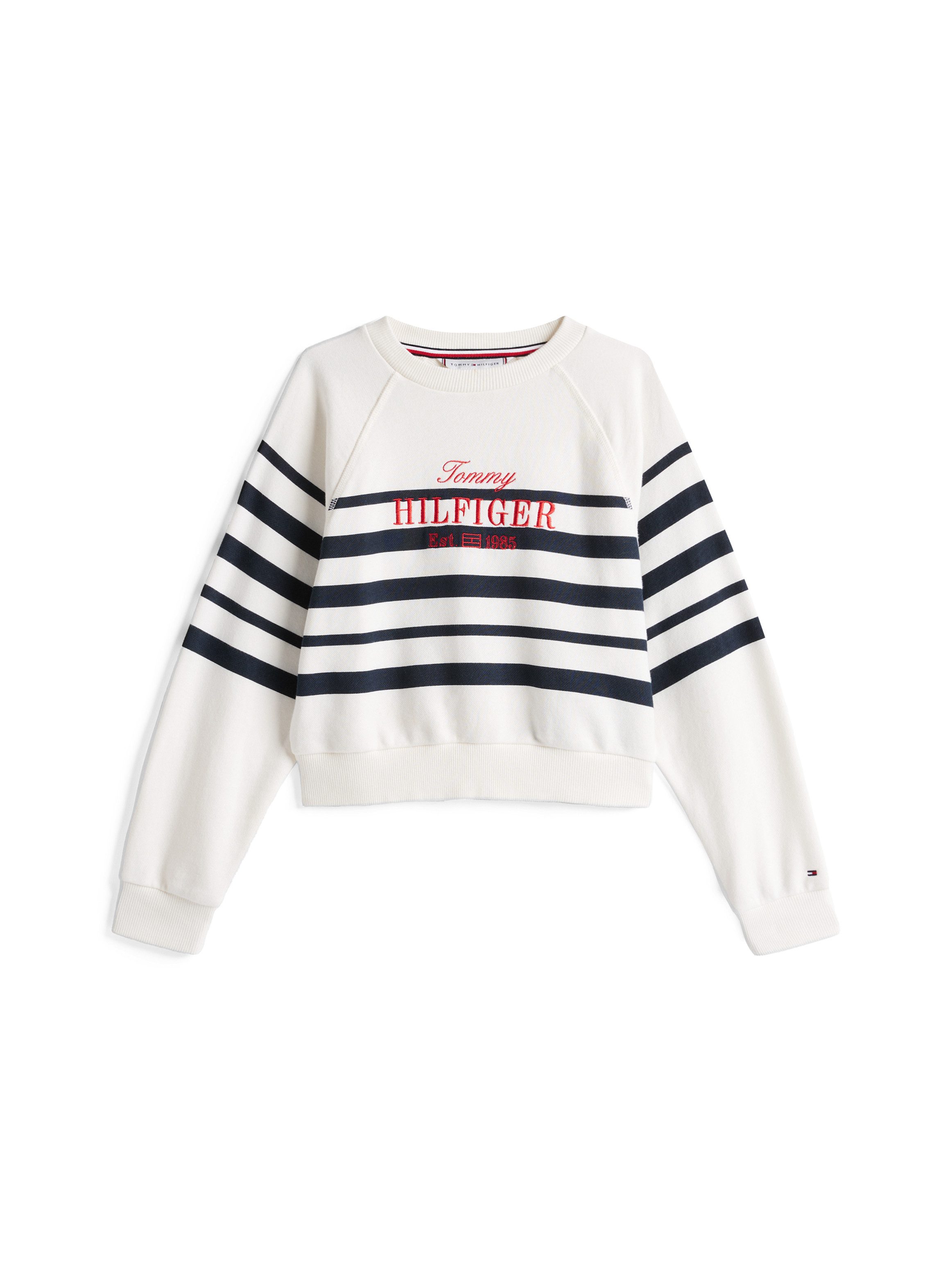 Tommy Hilfiger Sweatshirt TOMMY SCRIPT CN SWEATSHIRT met logo-borduursel, met streepjespatroon