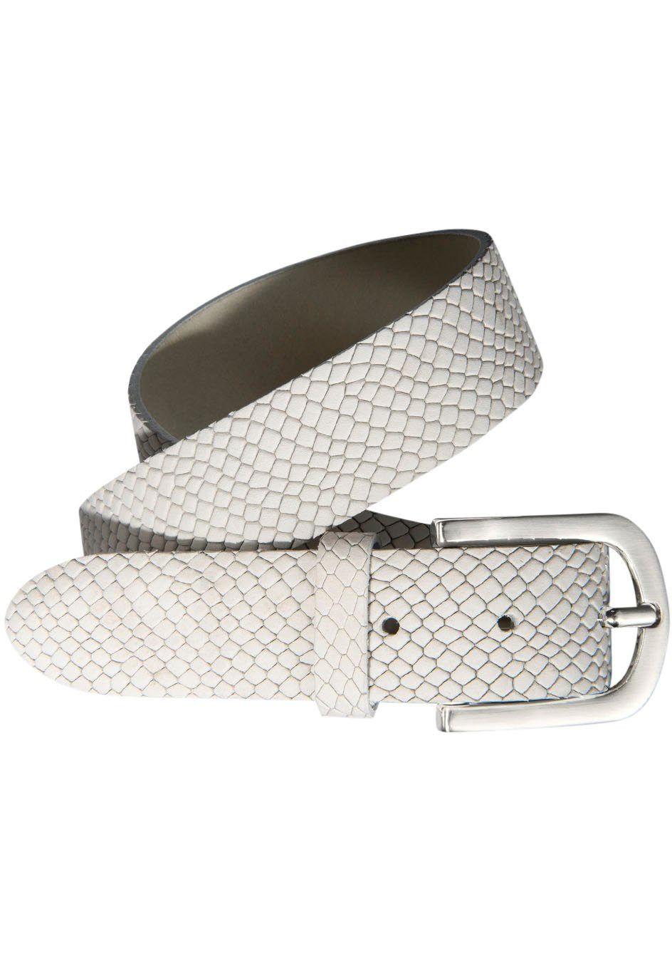 Silbergift Leren riem Reptielenembossing, volrindleer dames brede riemen maat 105 wit