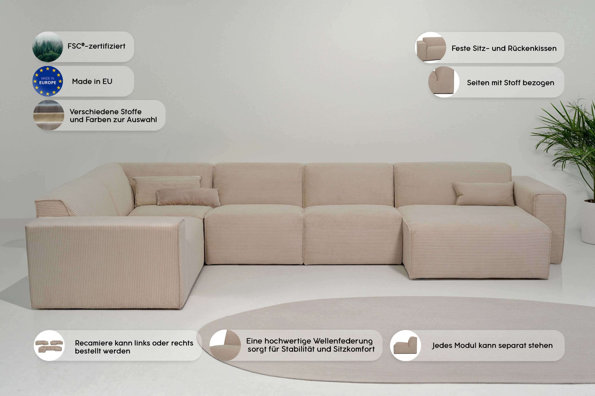 INOSIGN Zithoek Clayton in een trendy ribfluwelen bekleding, diverse combinaties mogelijk