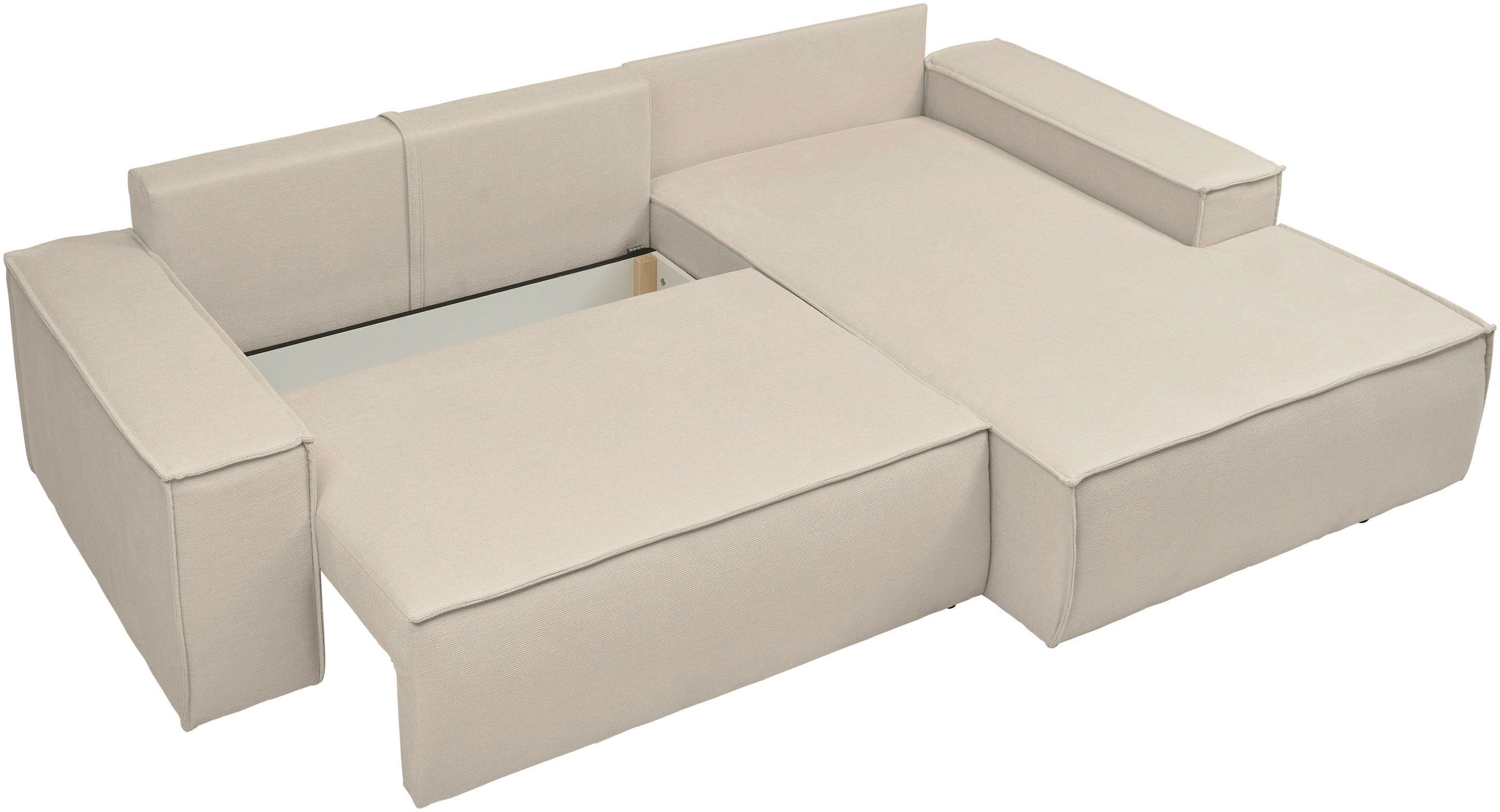 andas Hoekbank Finnley slaapbank 267 cm in Bouclé, fijne structuur en cord, L-vorm