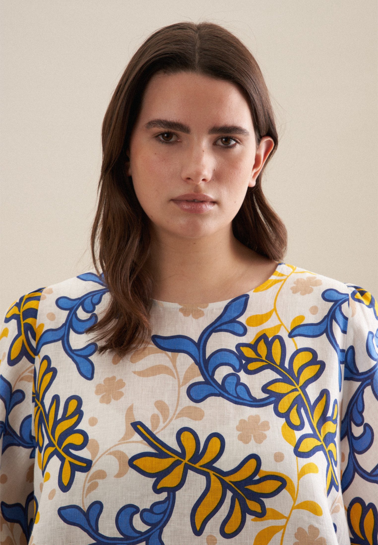 seidensticker Shirtblouse Zwarte roos Korte mouwen ronde hals print