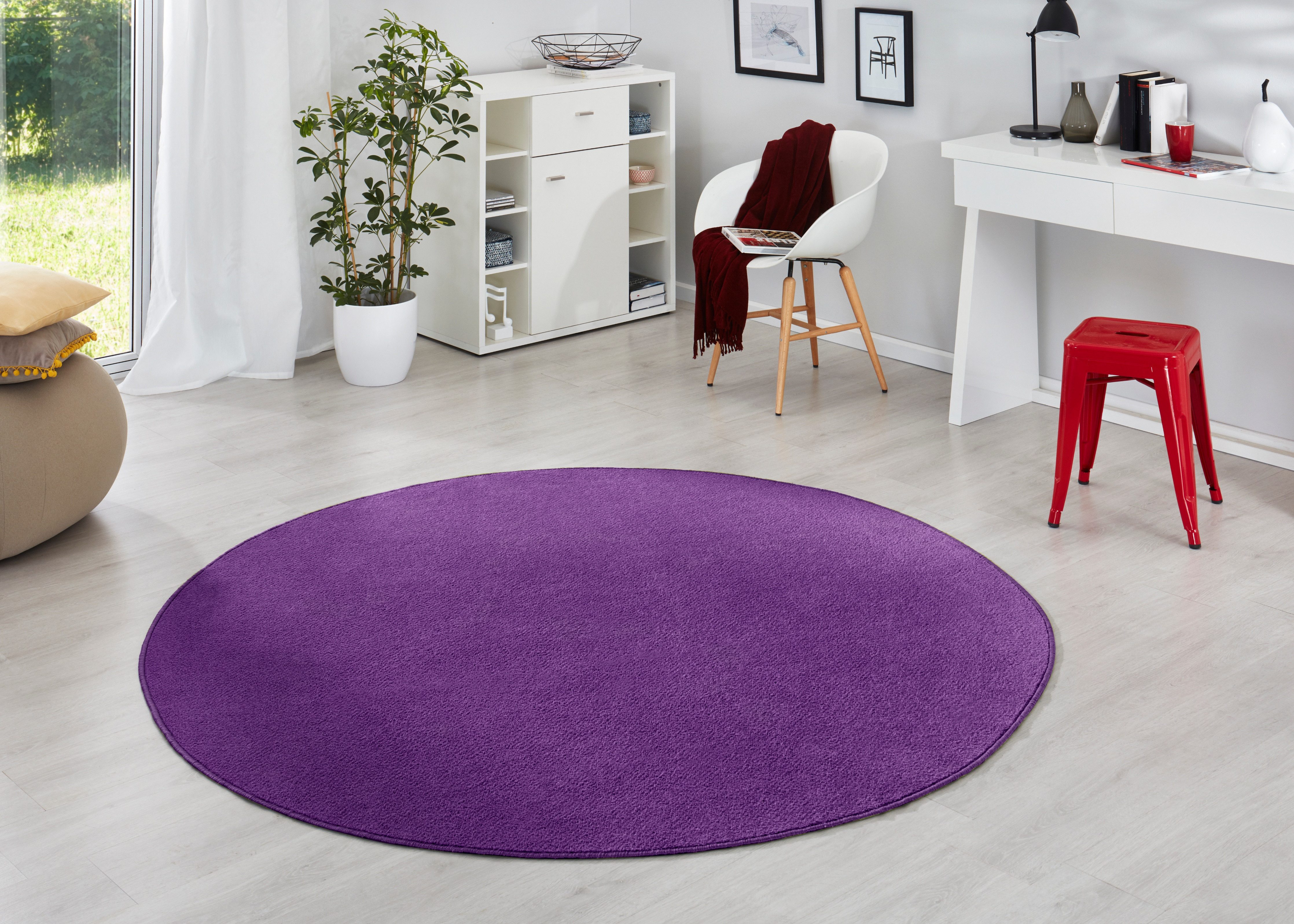 HANSE Home Vloerkleed Fancy Korte pool, zacht, uni, woonkamer, slaapkamer, eetkamer moderne vloerkleden maat 9 (Ø 133 cm) paars