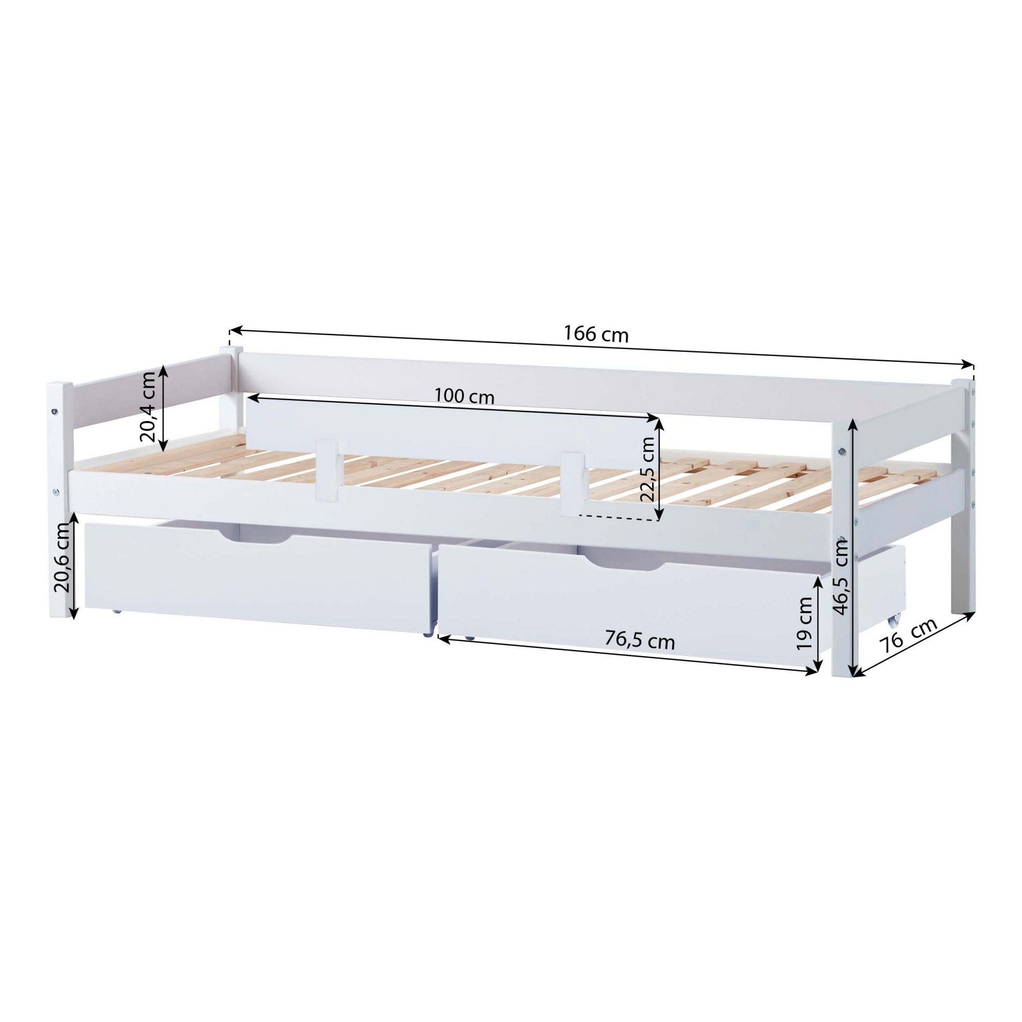 Lüttenhütt Kinderbed ECO One Kinderbed met valbeveiliging, met 2 laden