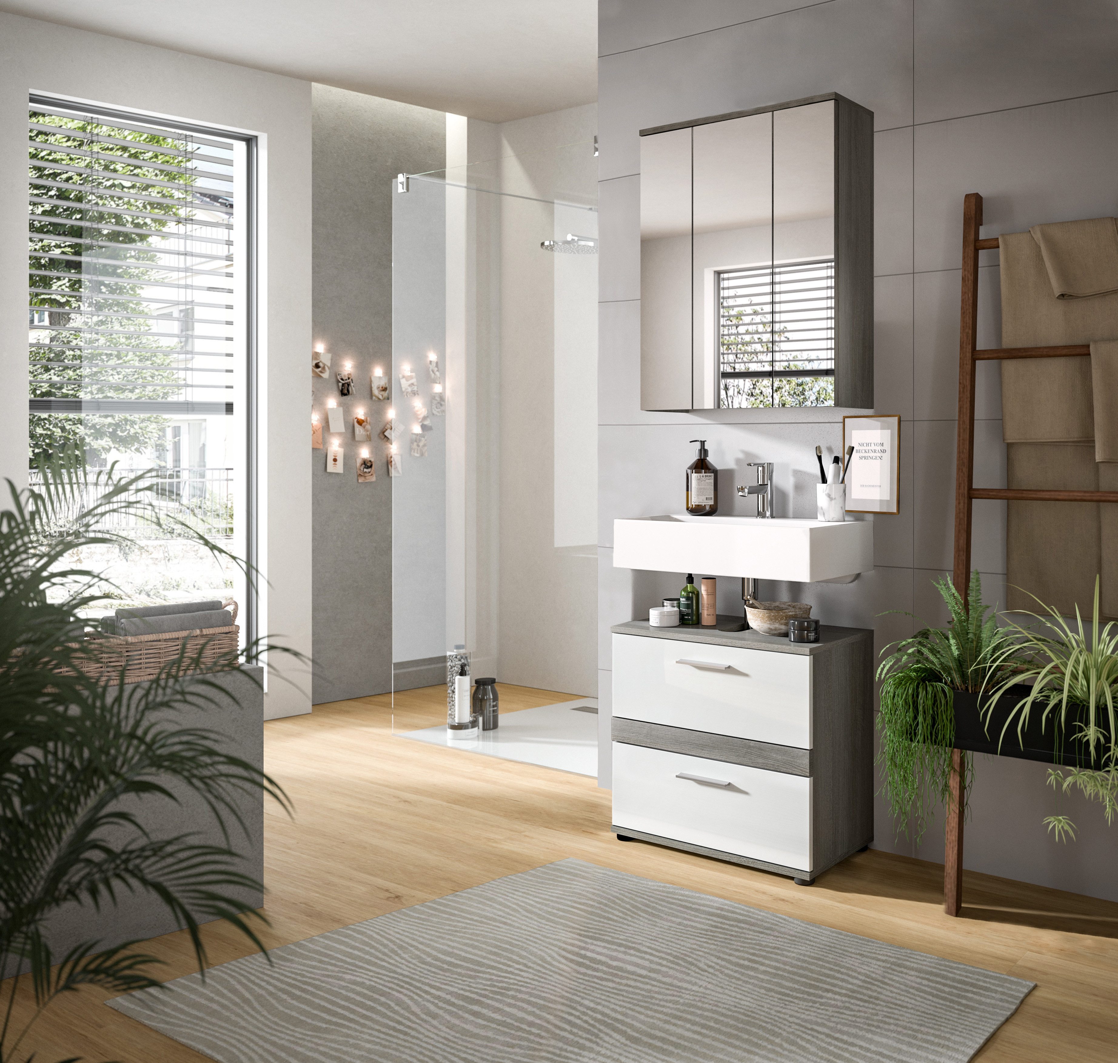 welltime Badmeubelset Lucca, bestaande uit: 1x wastafelonderkast & 1x spiegelkast (set, 2 stuks)