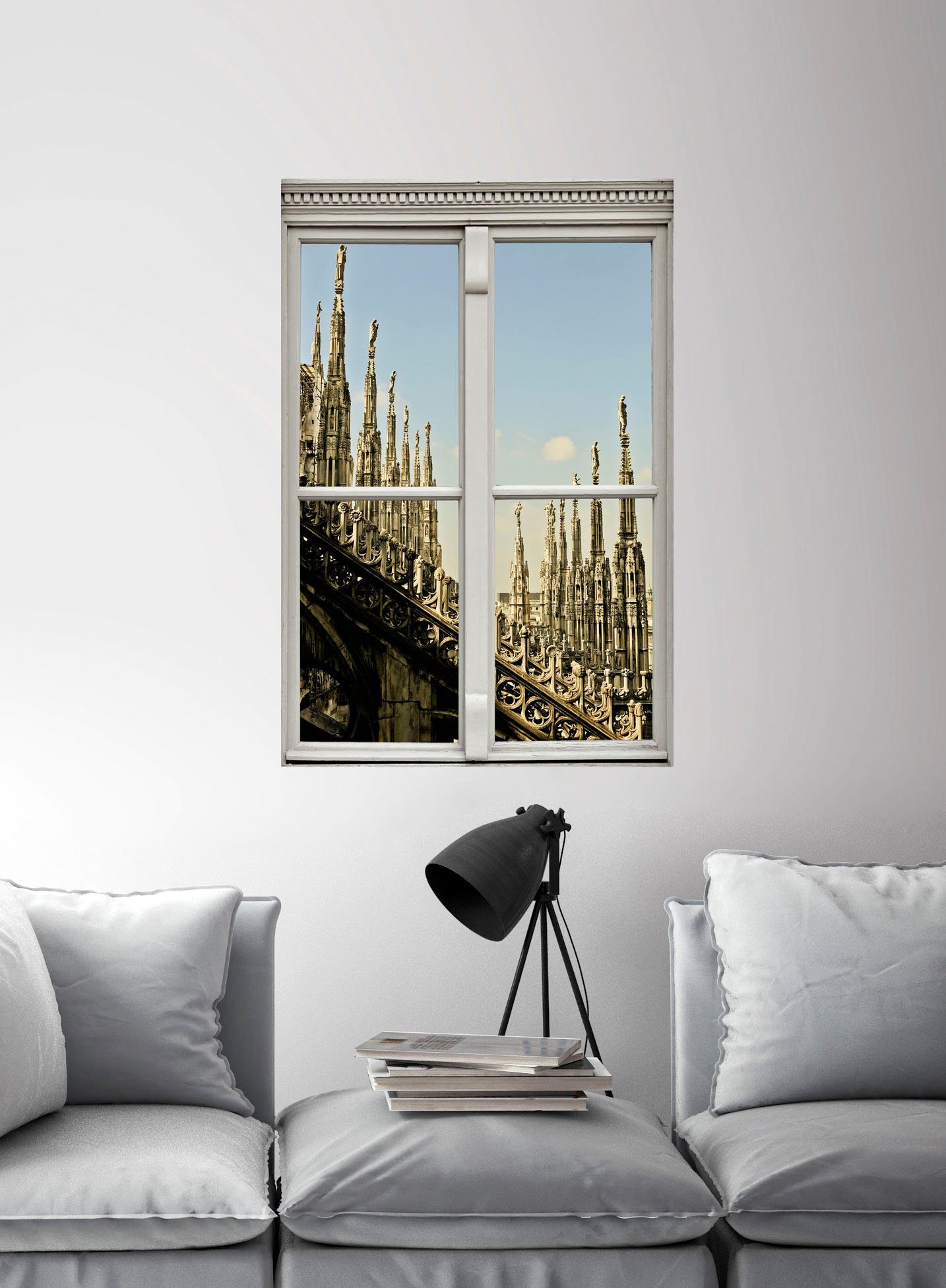 queence Wandfolie Bouwwerk Muursticker, muurdecoratie, zelfklevend, 3D, raam